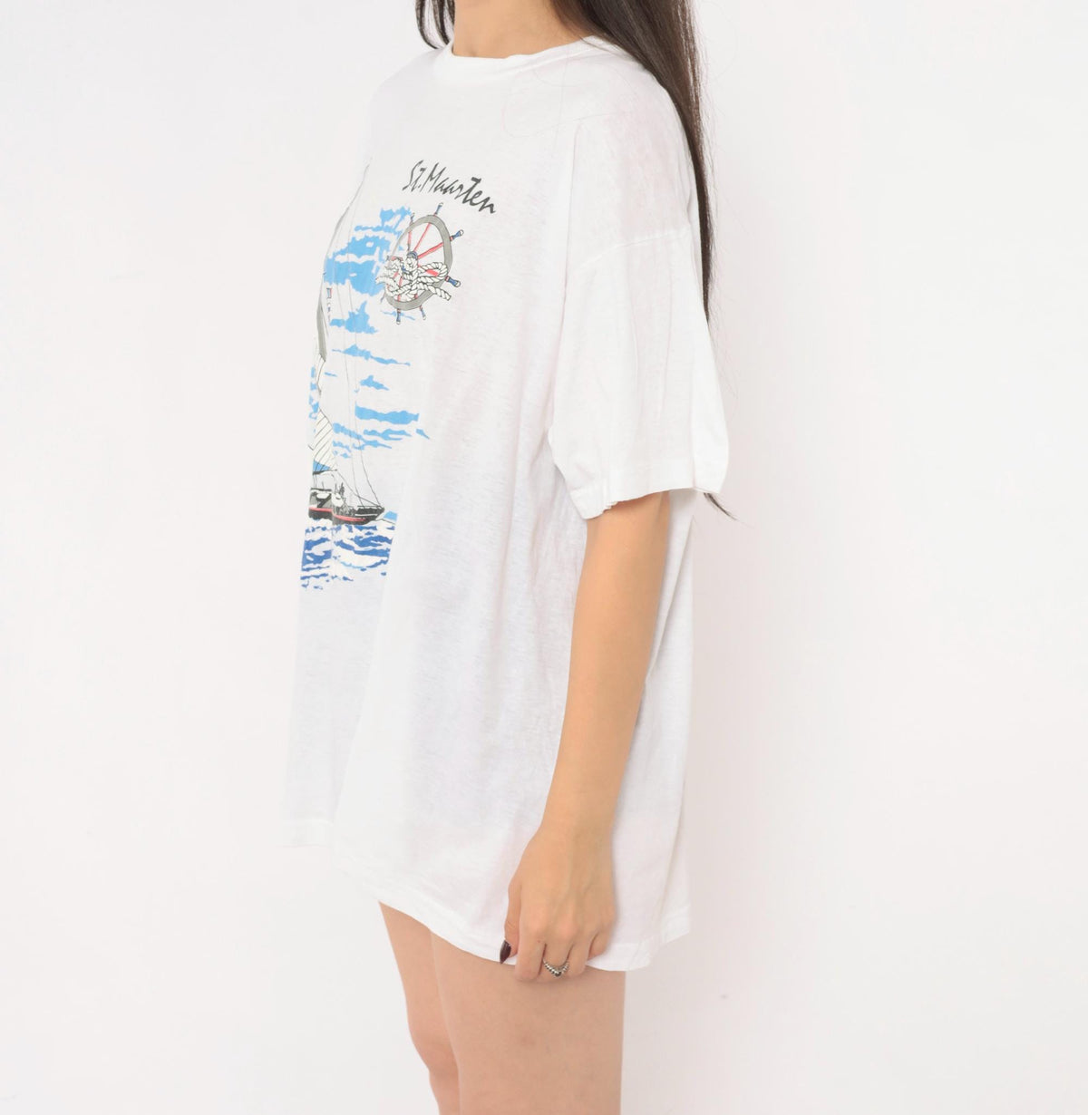 90s Trade Winds St. Maarten Sailboat Graphic Tee White Cotton Large