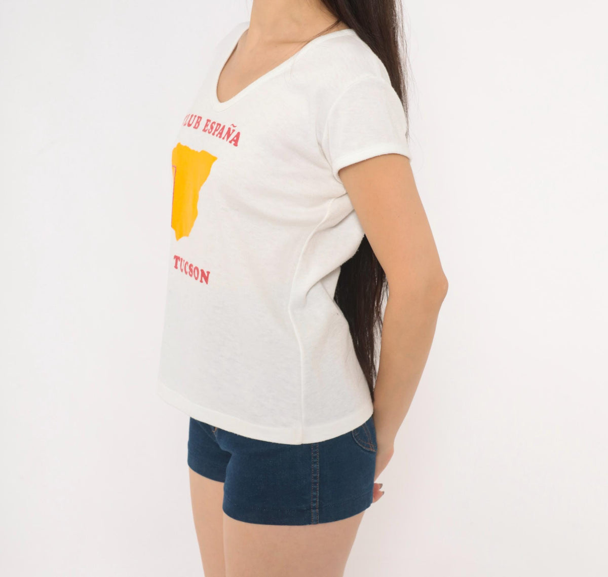 80s Club España Tucson Souvenir Tee White V-Neck Spain Map Print Large