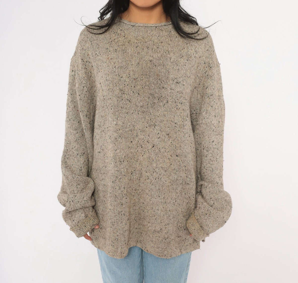Y2K Woolrich Tan Speckled Wool Knit Sweater Crew Neck Raglan Extra Large