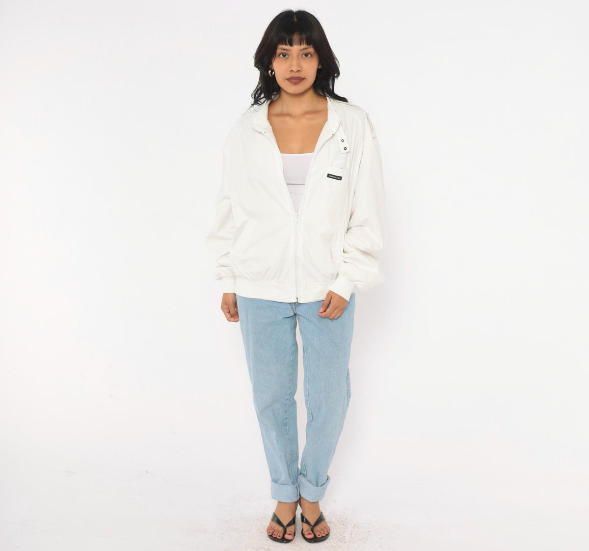 80s Members Only Bomber Jacket White Zip Front Raglan Windbreaker Small