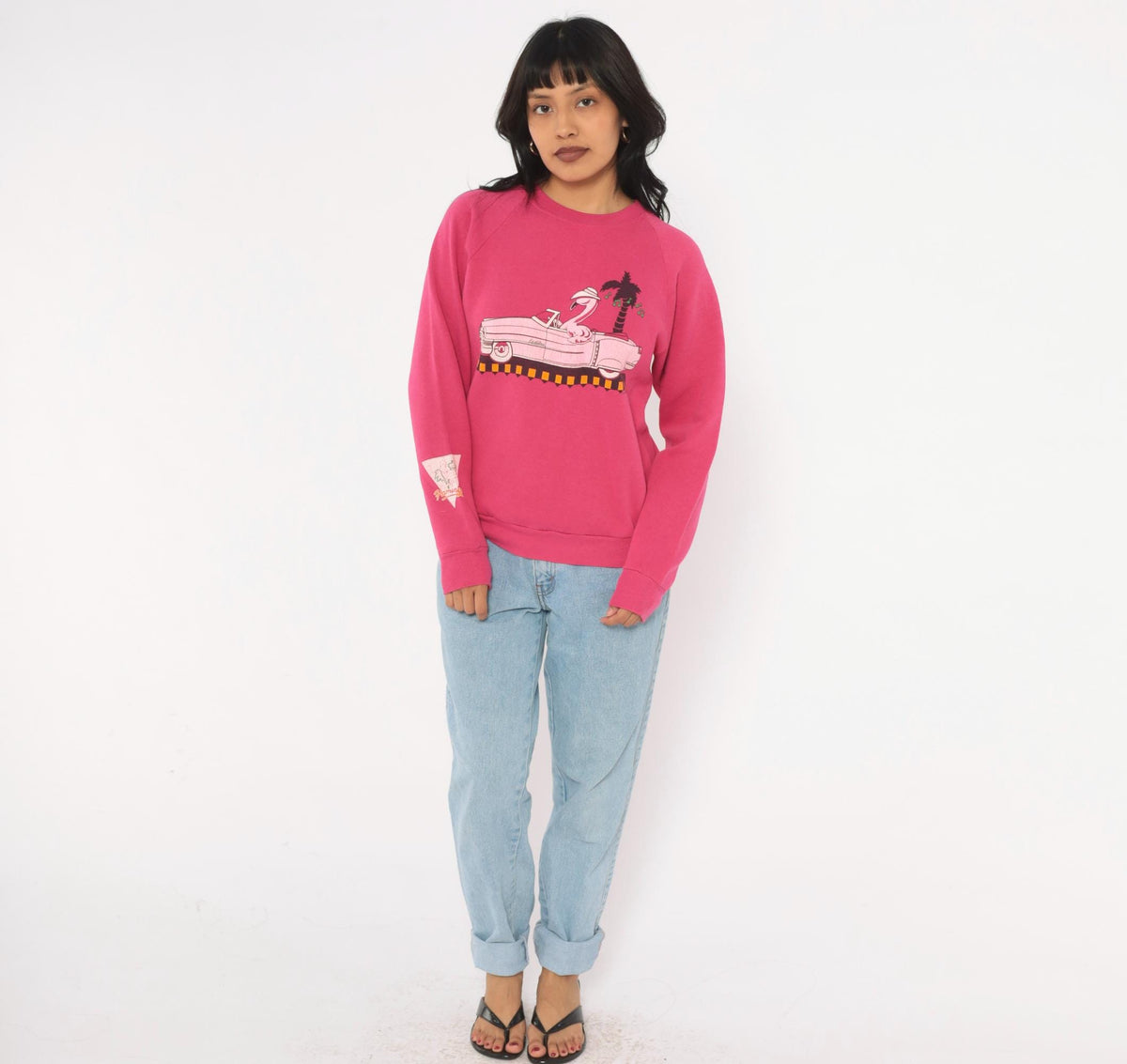 90s Jerzees Flamingo Convertible Car Raglan Sweatshirt Pink Small