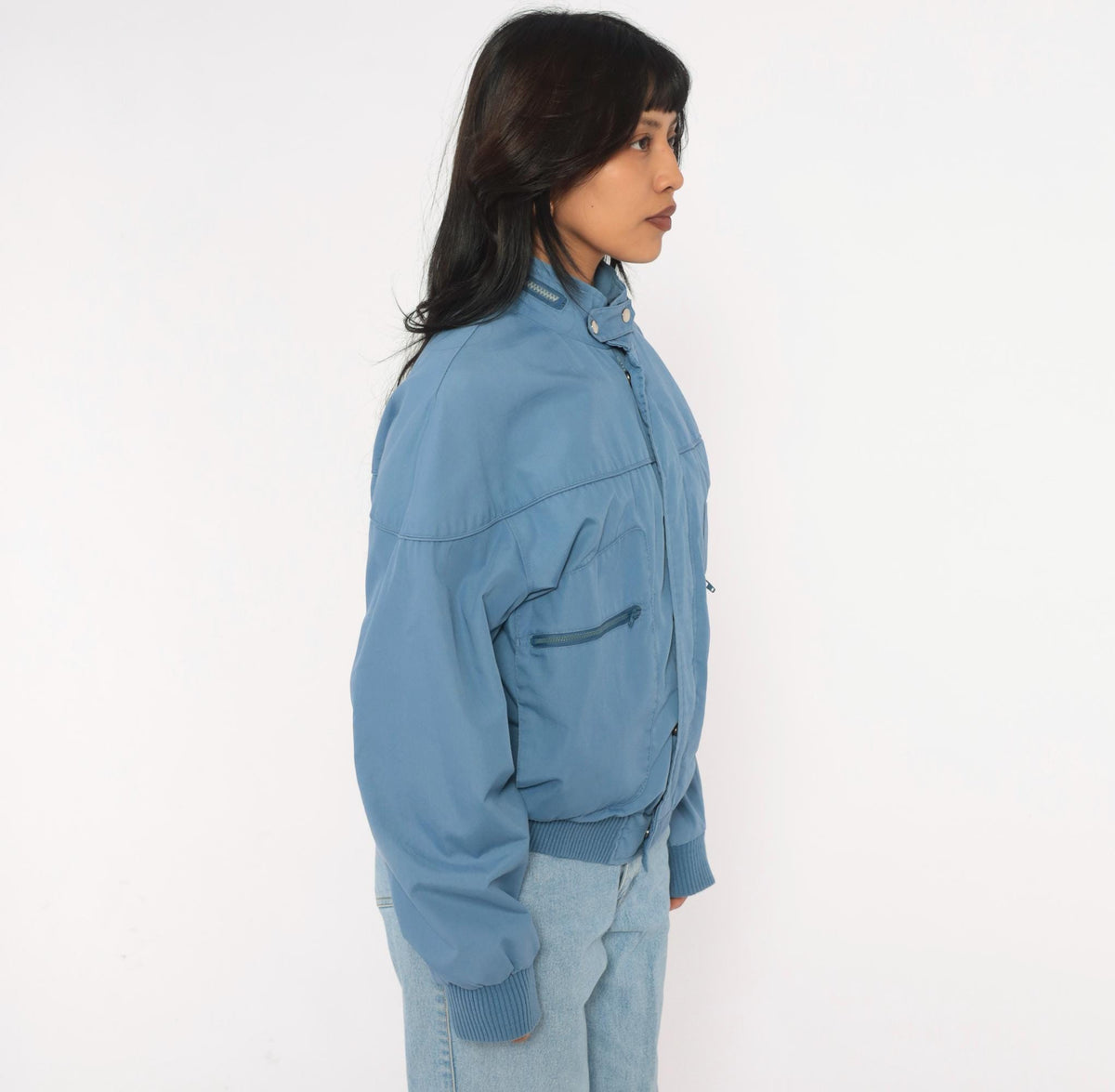 80s Crossings Bomber Jacket Slate Blue Dolman Sleeve Zip Front Medium