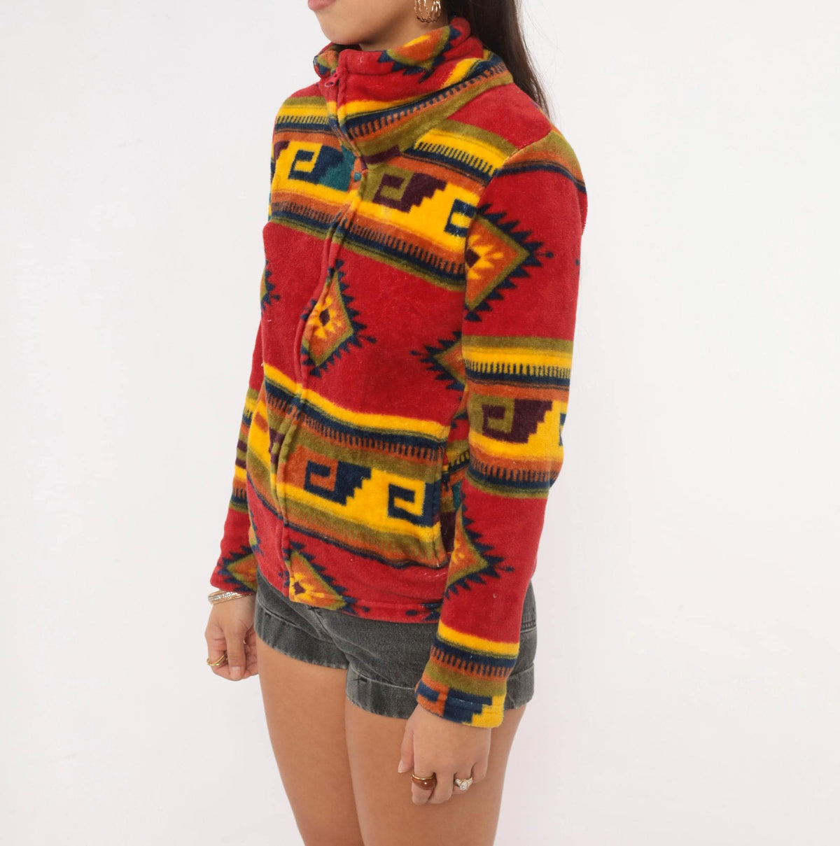 90s Trail Crest Southwestern Aztec Zip Jacket Red Mock Neck Extra Small XS