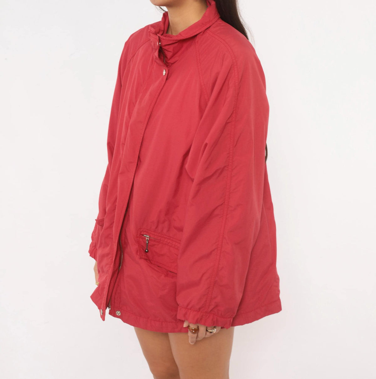 90s Eddie Bauer Red Nylon Windbreaker Jacket Raglan Snap Collar Medium M