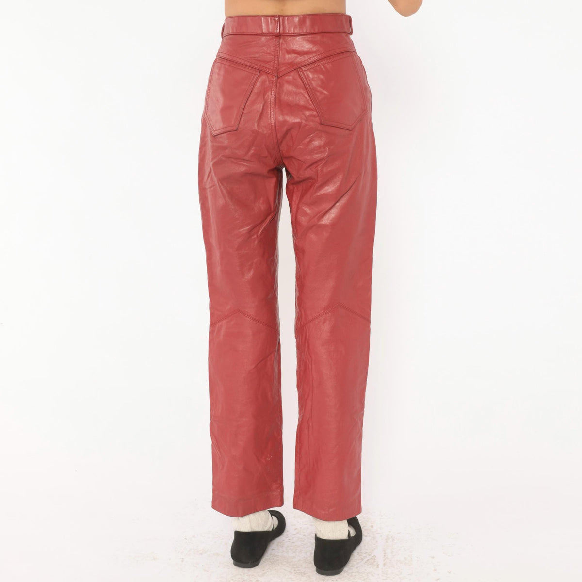 90s Speciale Mode Red Leather Pants High Waist Straight Leg Biker XXS