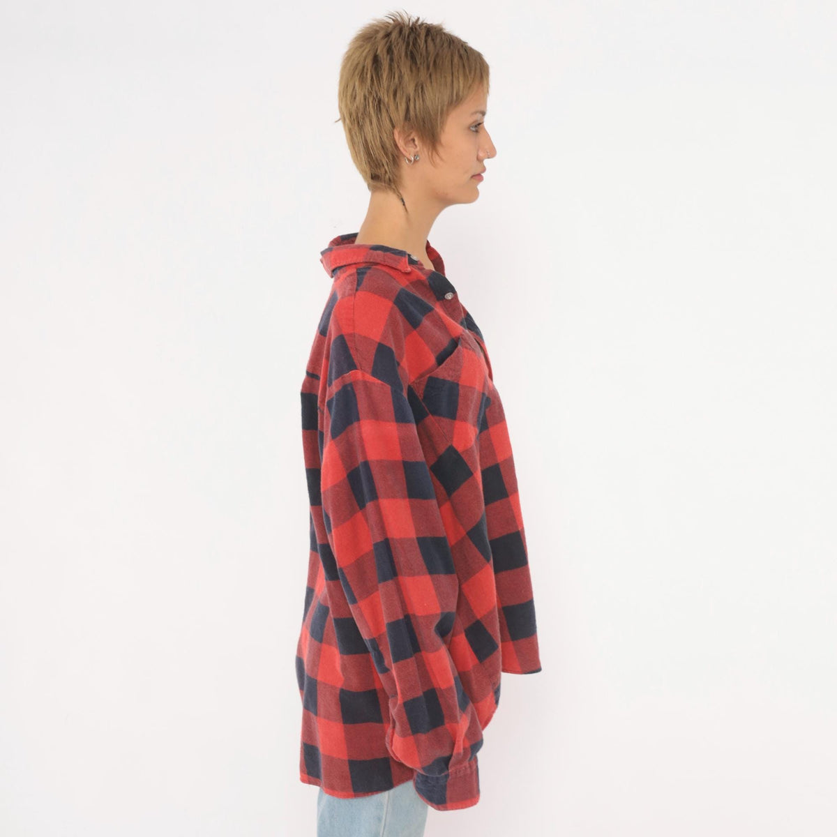 90s Hunter's Lane Buffalo Plaid Flannel Shirt Red Navy Cotton Extra Large
