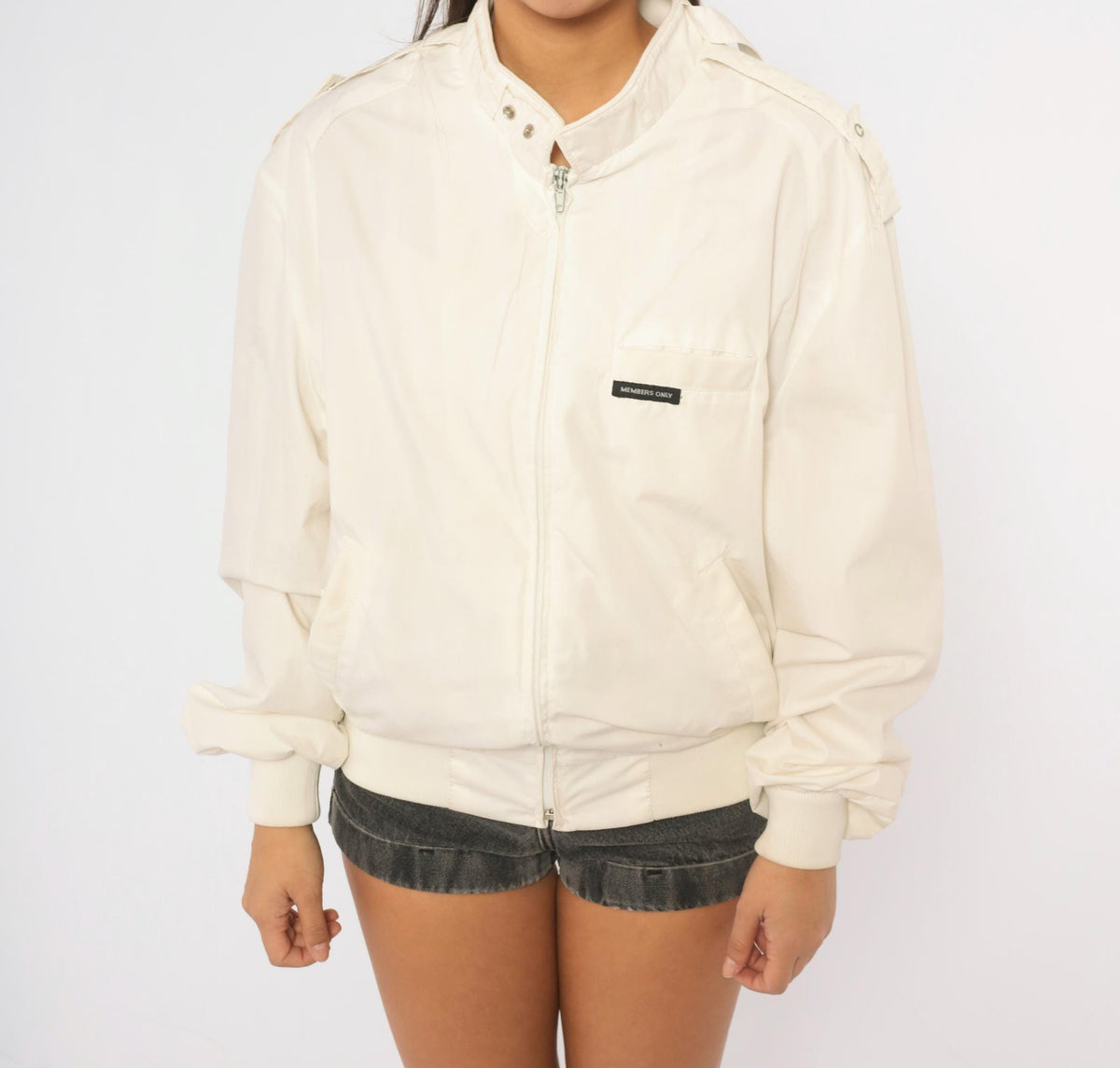 80s Members Only White Harrington Jacket Raglan Medium