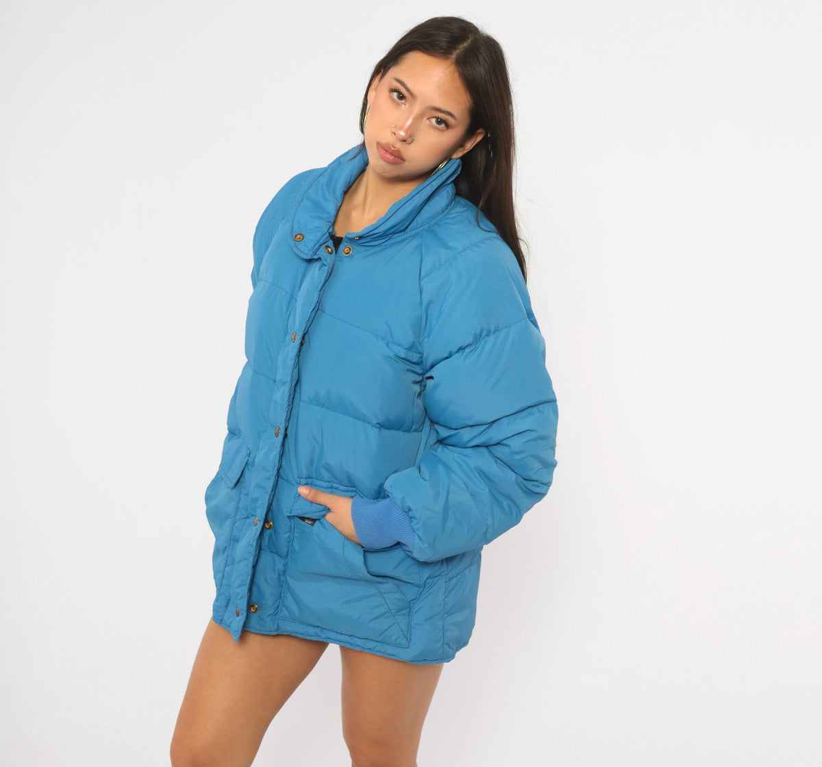 80s Eddie Bauer Cobalt Blue Down Puffer Jacket Raglan Medium