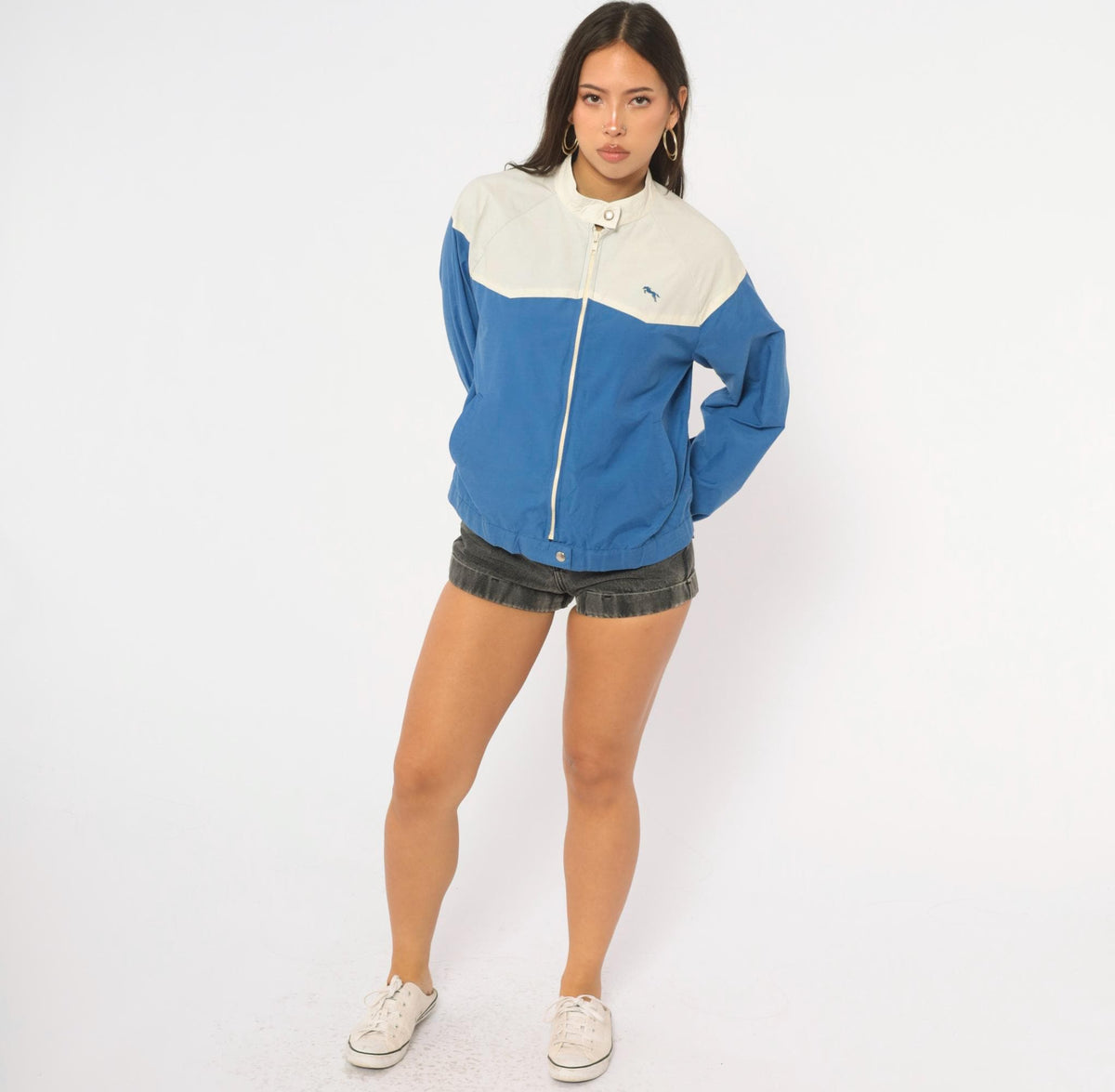 80s Forego Cobalt Windbreaker Color Block Bomber White Yoke Small