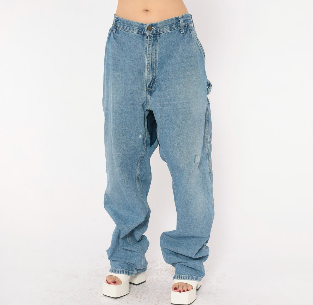 Carhartt Carpenter Jeans Y2K Light Wash Denim Straight Leg Hammer Loop 38x34