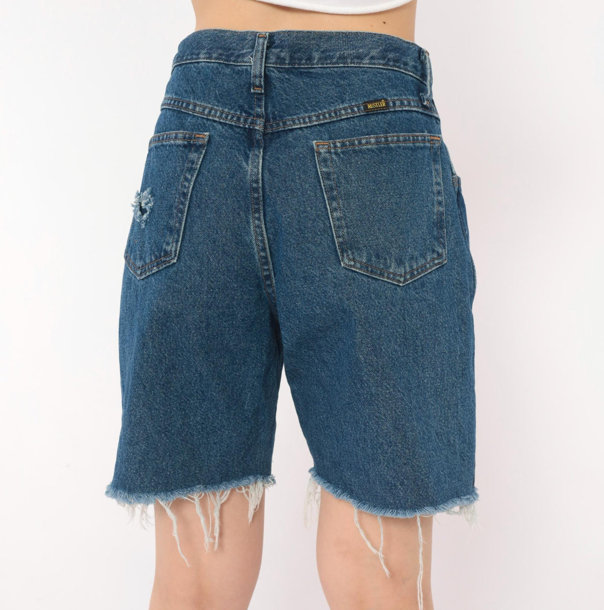 Y2K Rustler Distressed Denim Cutoff Shorts Blue High Rise Medium