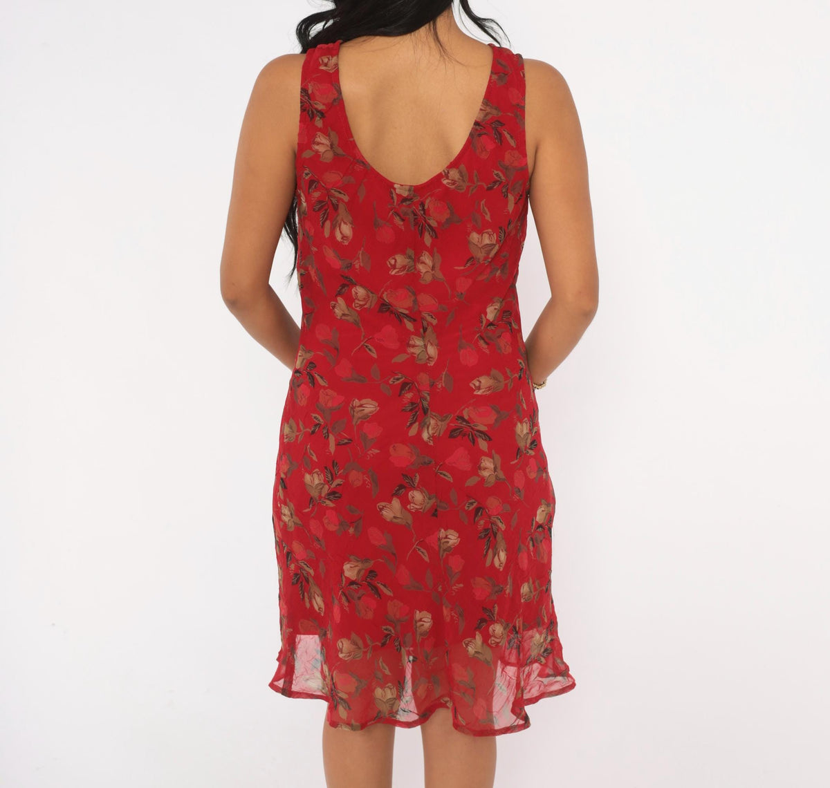 90s City Triangles Red Floral Dress Knee Length Sleeveless Small S