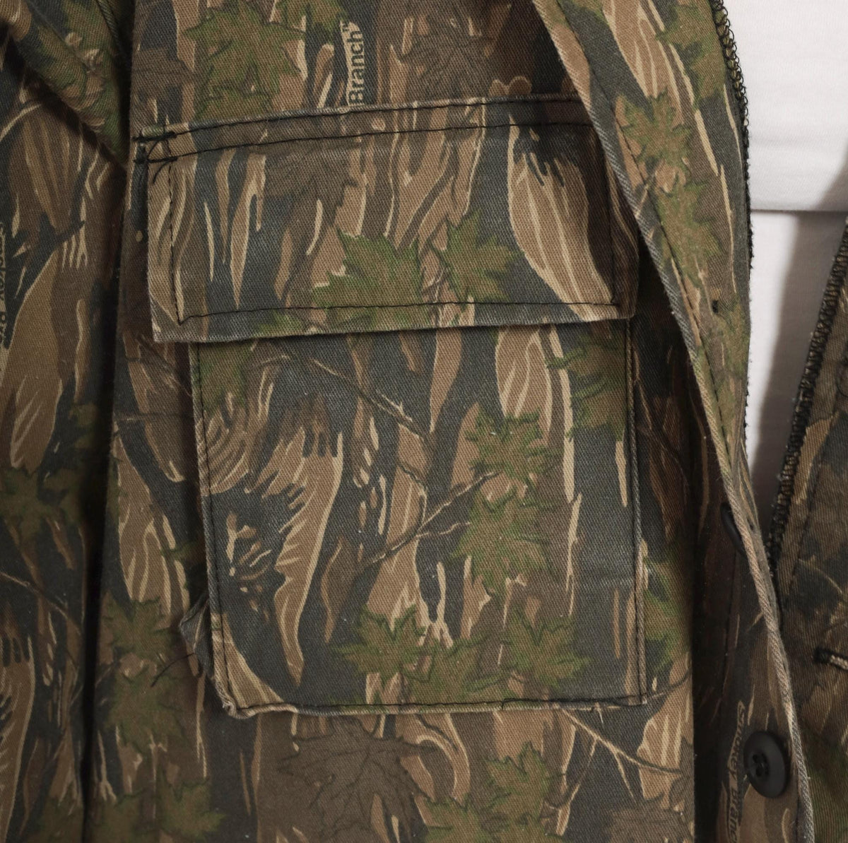 90s Camo Shirt Jacket Olive Brown Tree Leaf Print Button Front Cotton Large L