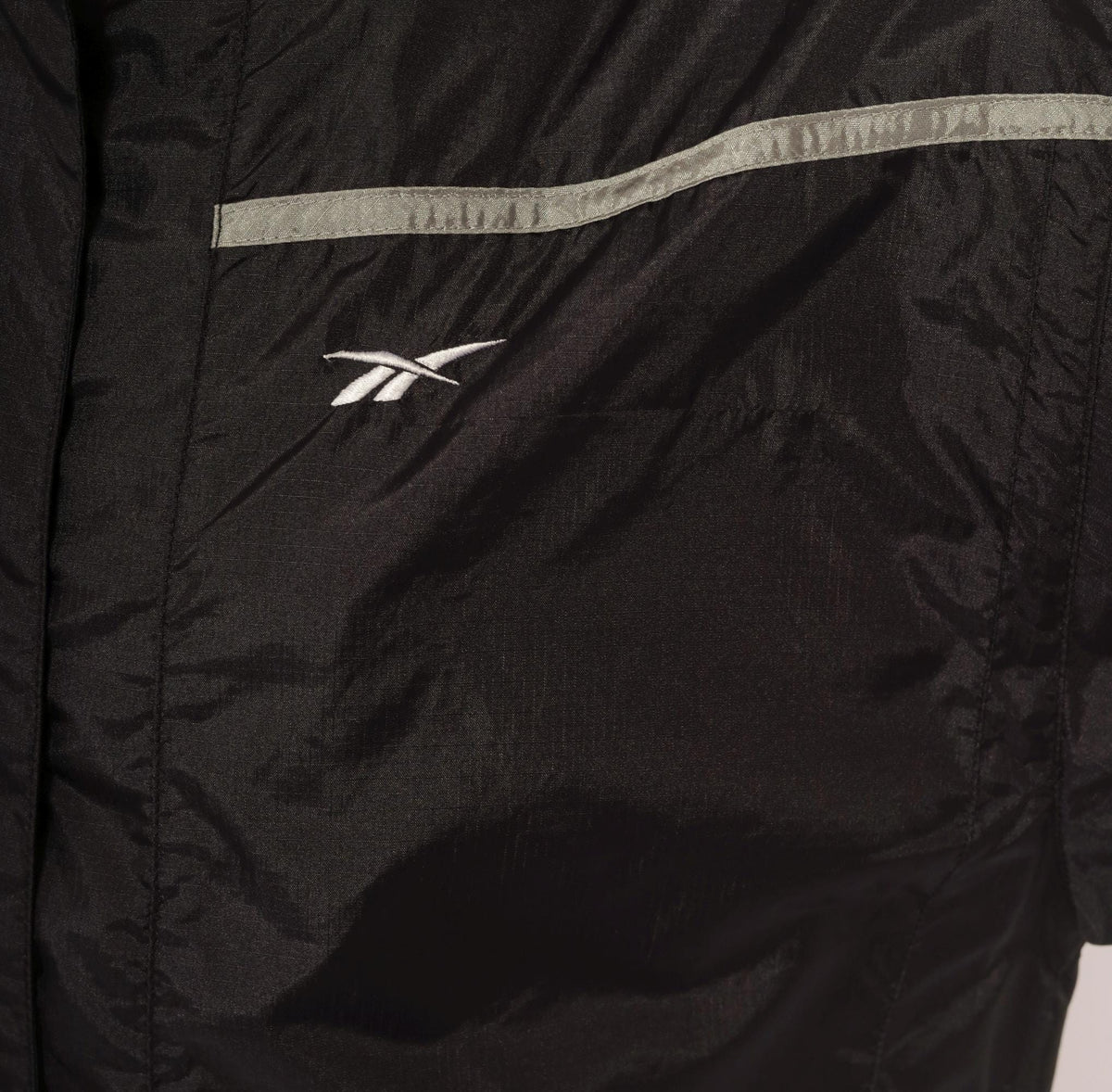 90s Reebok Windbreaker Jacket Black Grey Reflective Stripe Medium M