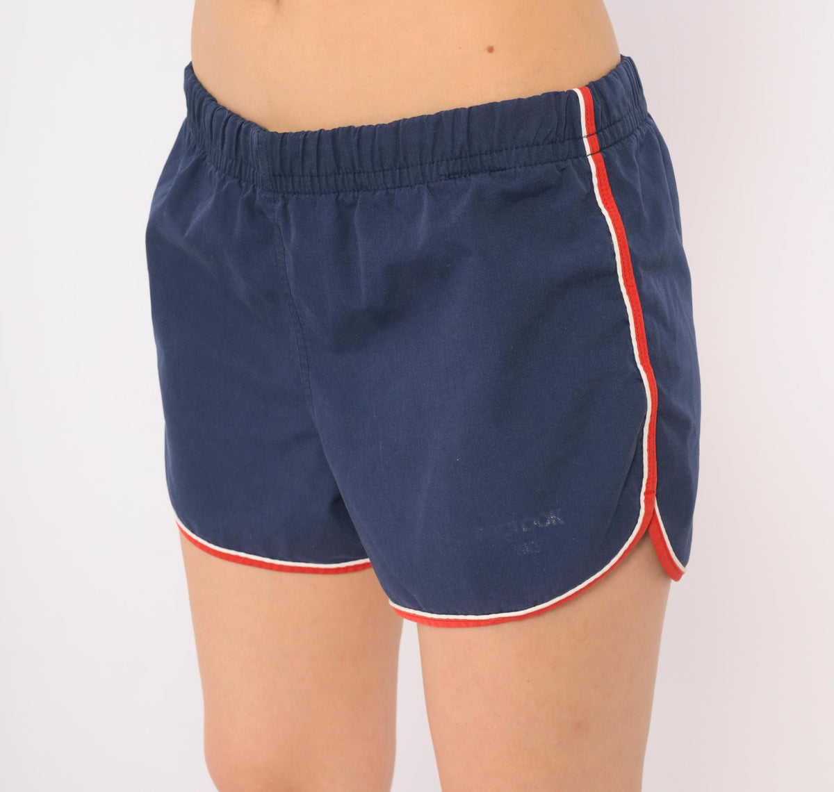80s Asics Navy Running Shorts Red White Trim Athletic Medium