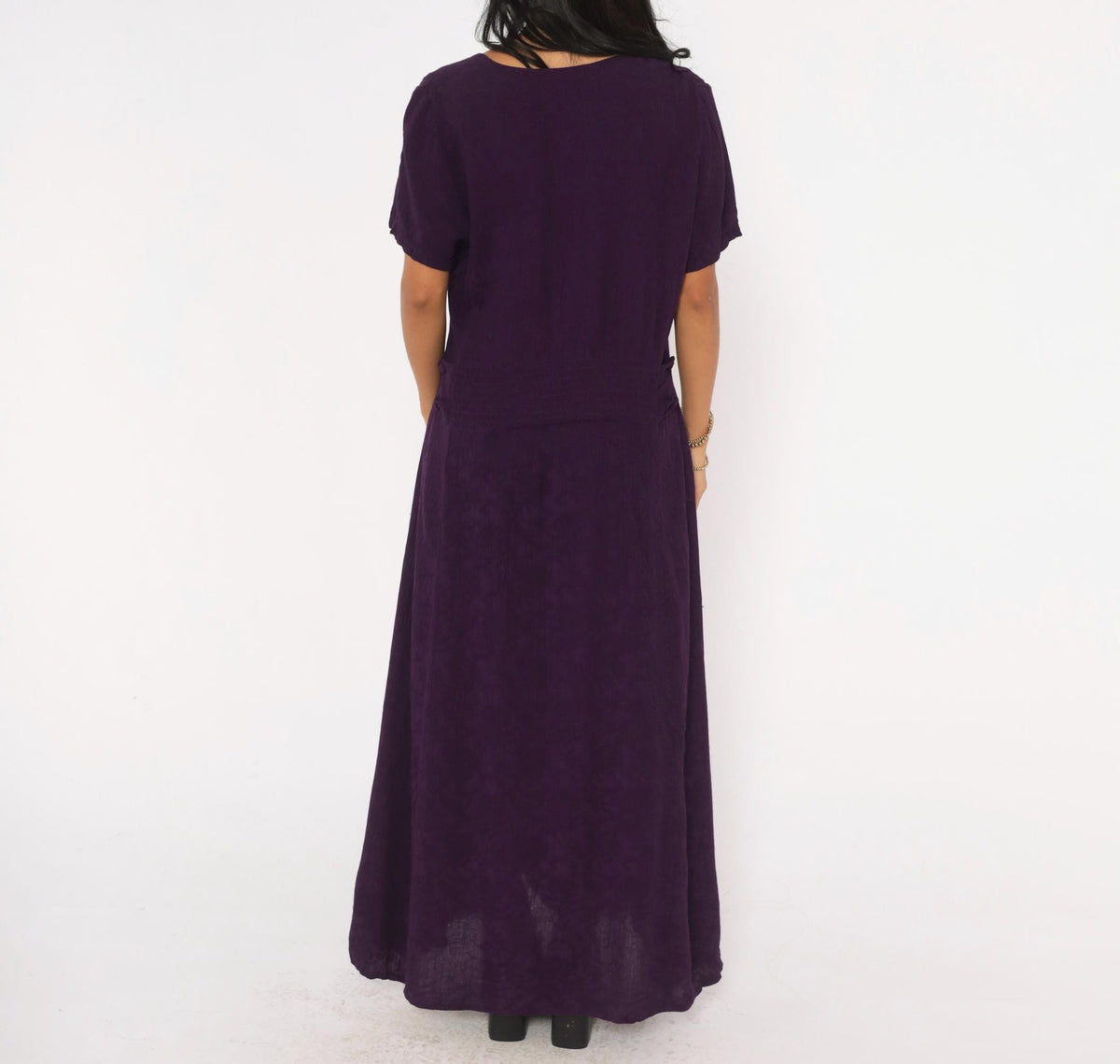 90s Dress Barn Purple Maxi Dress Button Front A-Line Short Sleeve Extra Large