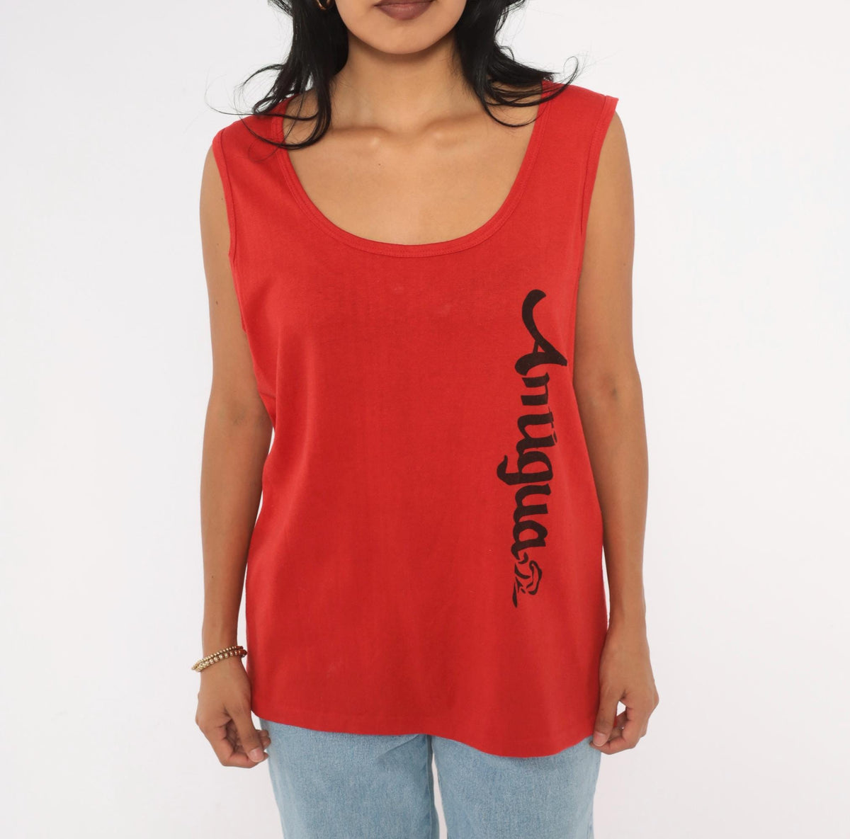 90s Red Antigua Caribbean Tank Top Graphic Sleeveless Large L