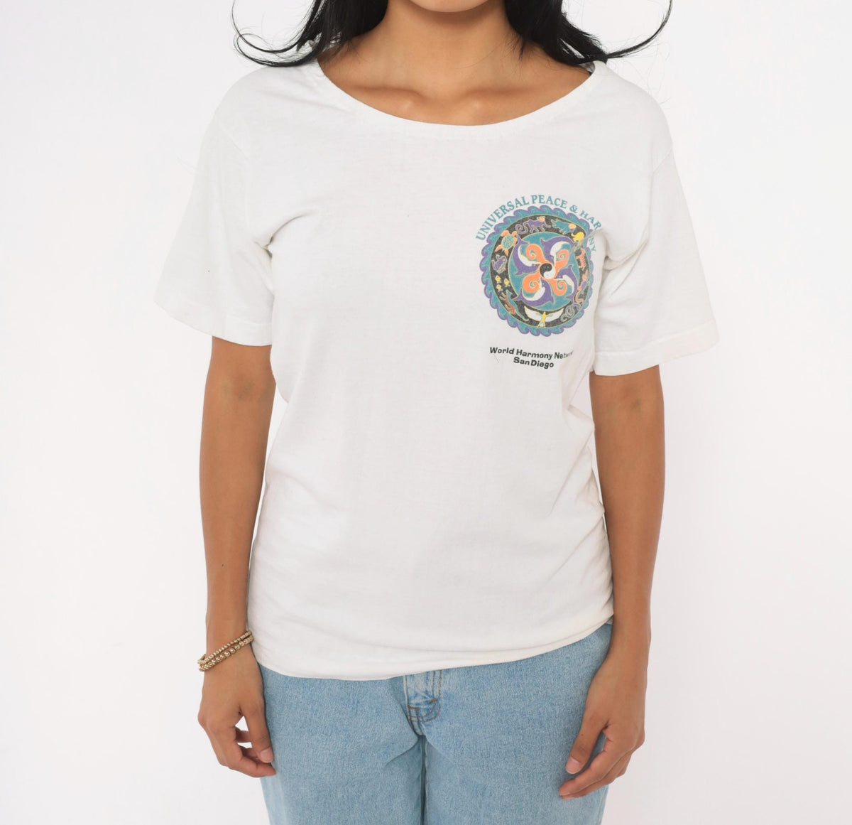 90s San Diego Dolphin Yin Yang Mandala Graphic Tee White Small