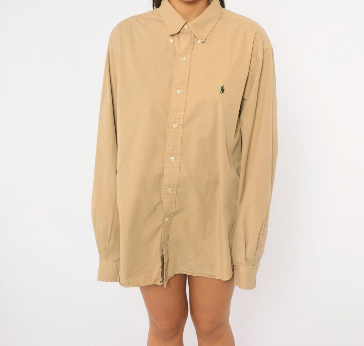 90s Ralph Lauren Tan Cotton Button Down Shirt Mens Extra Large XL