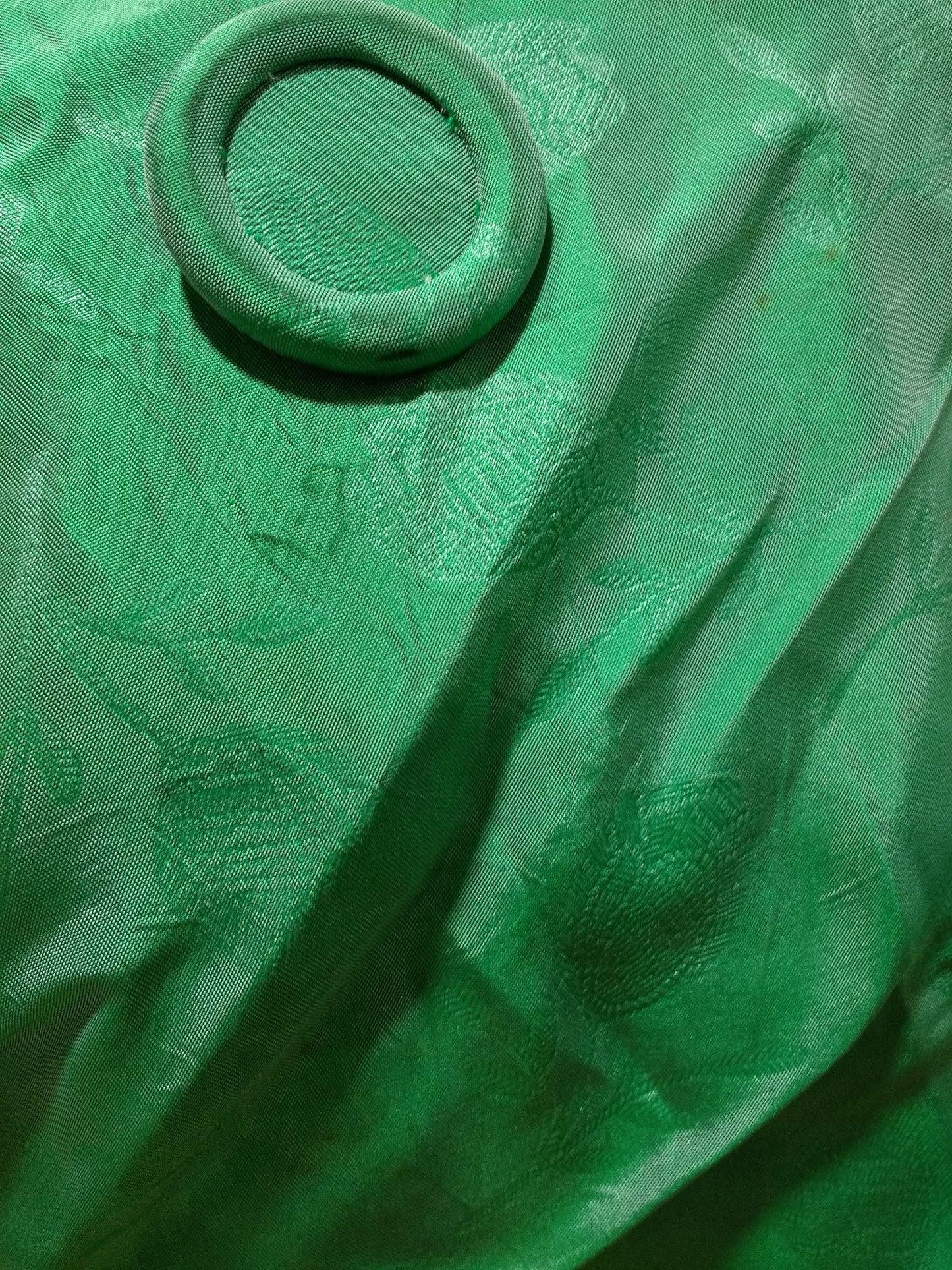 1960s Green Floral Taffeta Midi Dress Double Breasted High Waist Small
