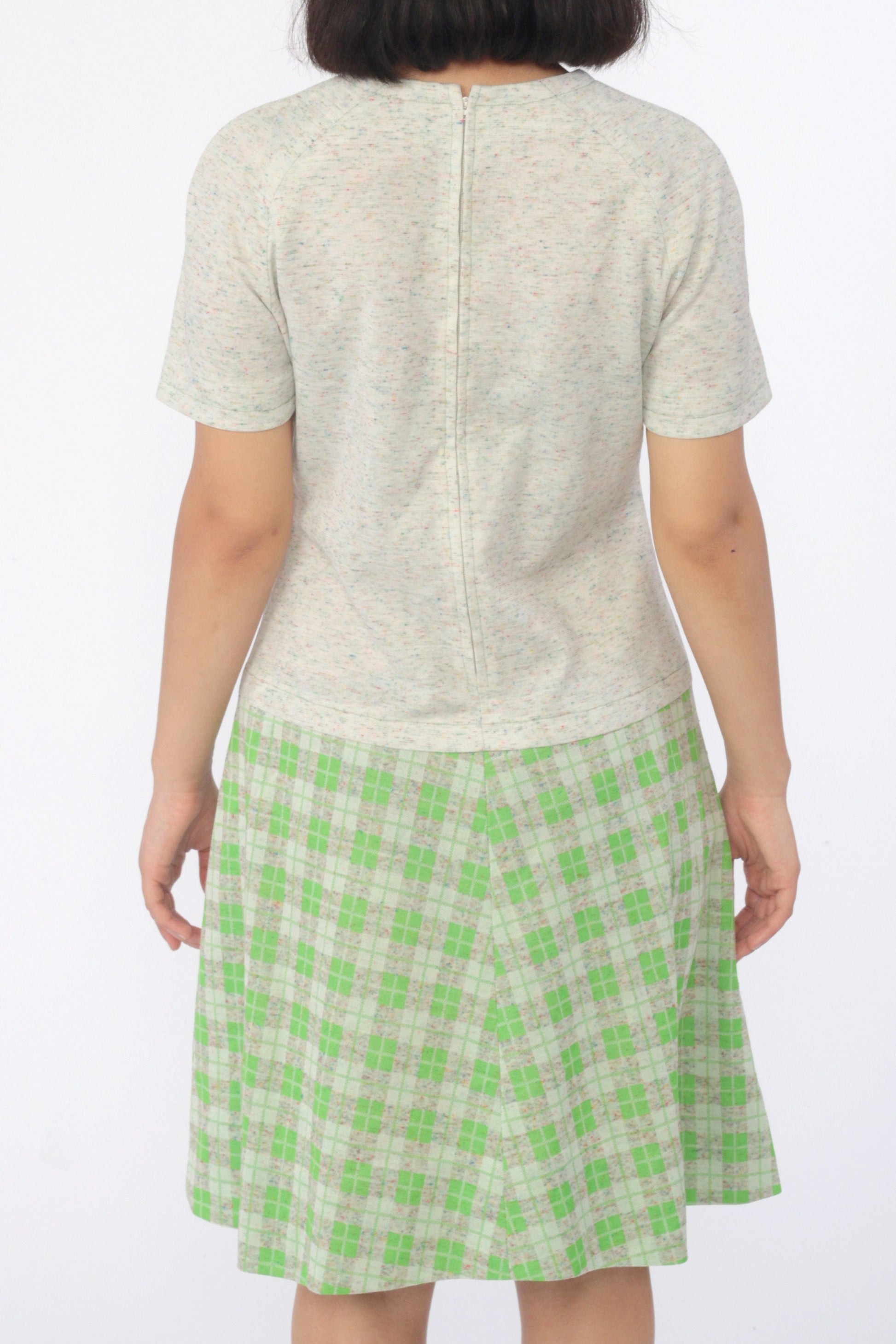 60s Mod Plaid Drop Waist Shift Dress Short Sleeve Knee-Length Medium