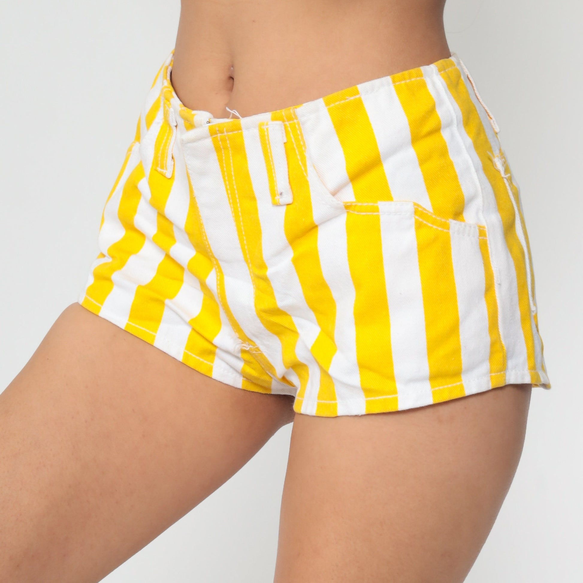 80s Striped Denim Shorts Blue White Cotton Jean Hotpants Small
