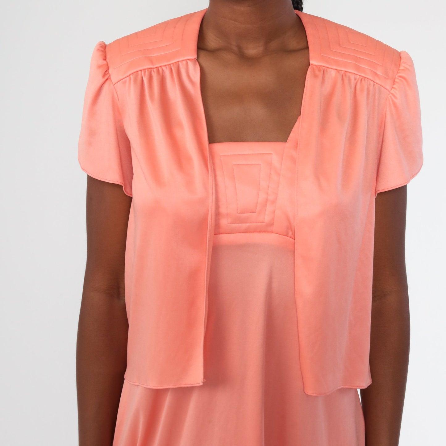 70s Peach Disco Dress with Matching Jacket Grecian Spaghetti Strap Mini Small