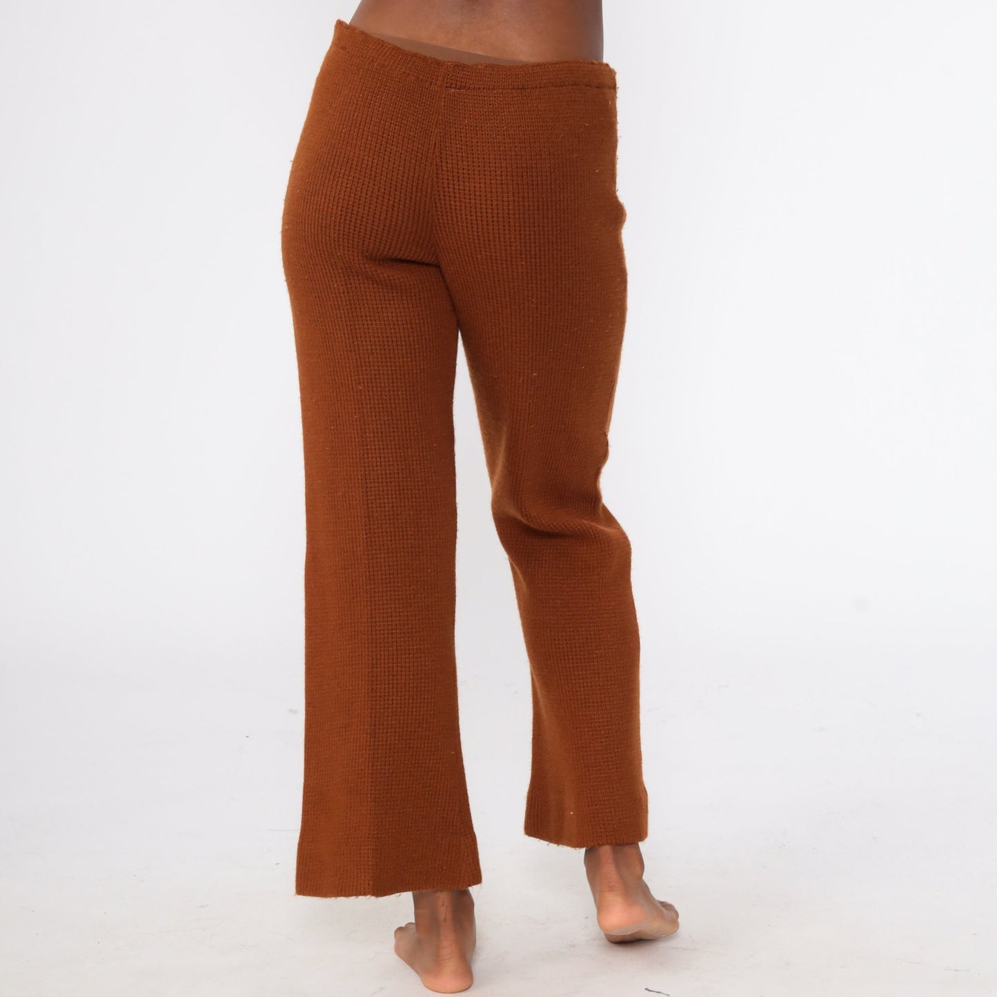 70s Nordak Sportswear Bell Bottom Pants Brown Knit High Waisted Medium
