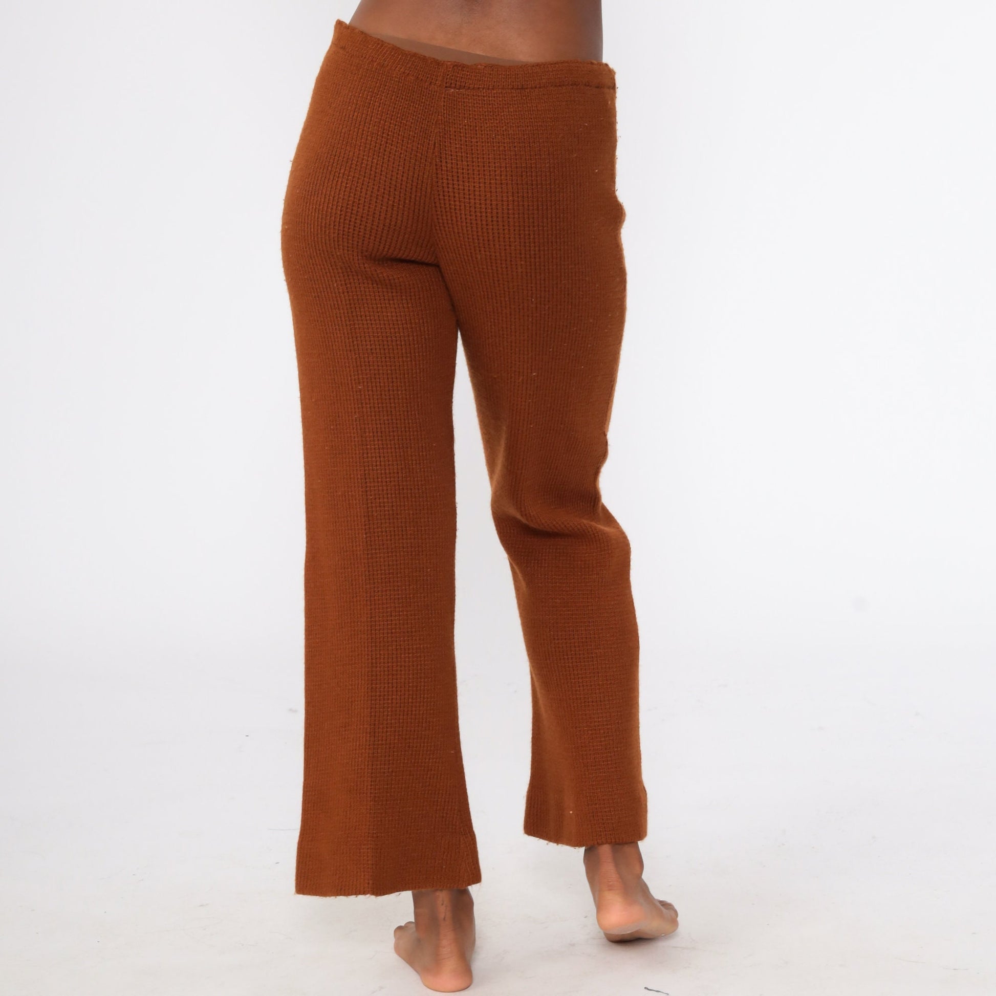 70s Nordak Sportswear Bell Bottom Pants Brown Knit High Waisted Medium
