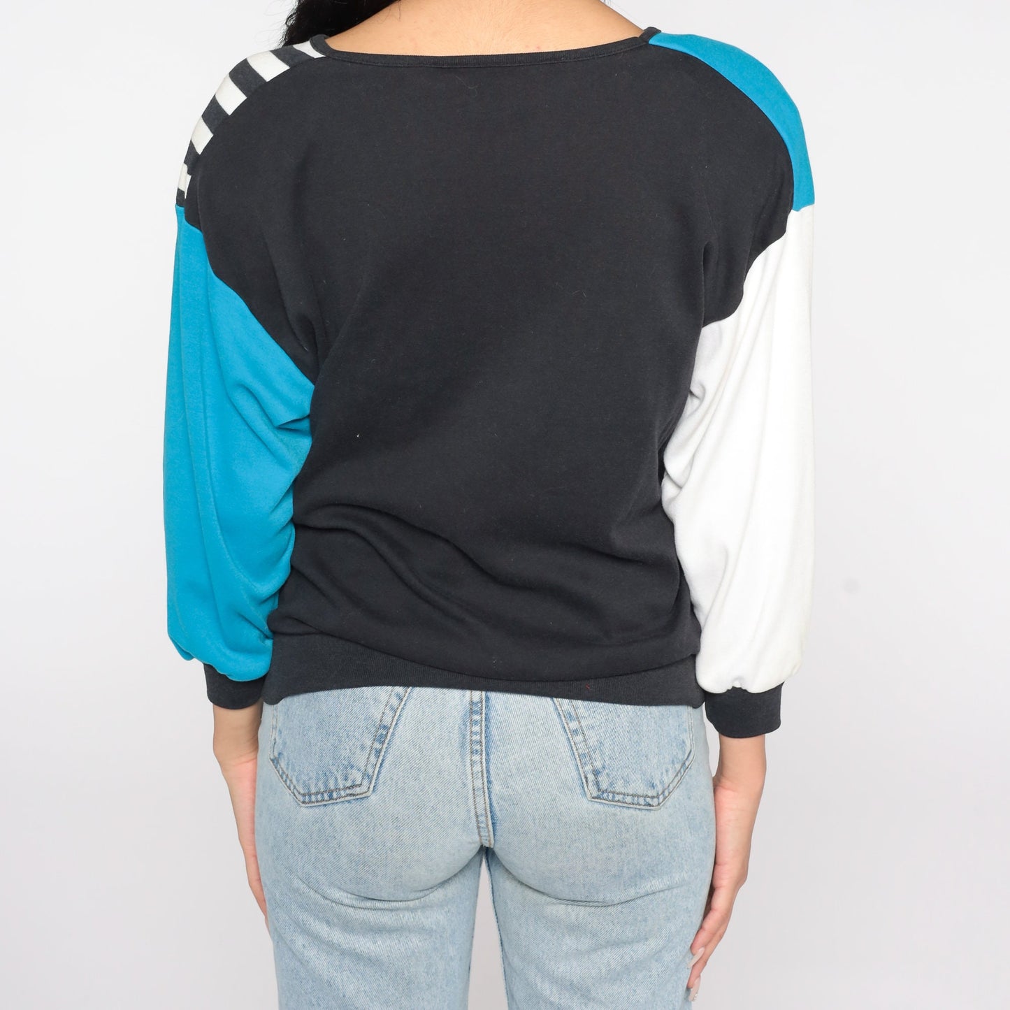 80s Colour Block Striped Sweatshirt Blue Green Crewneck Pullover Small