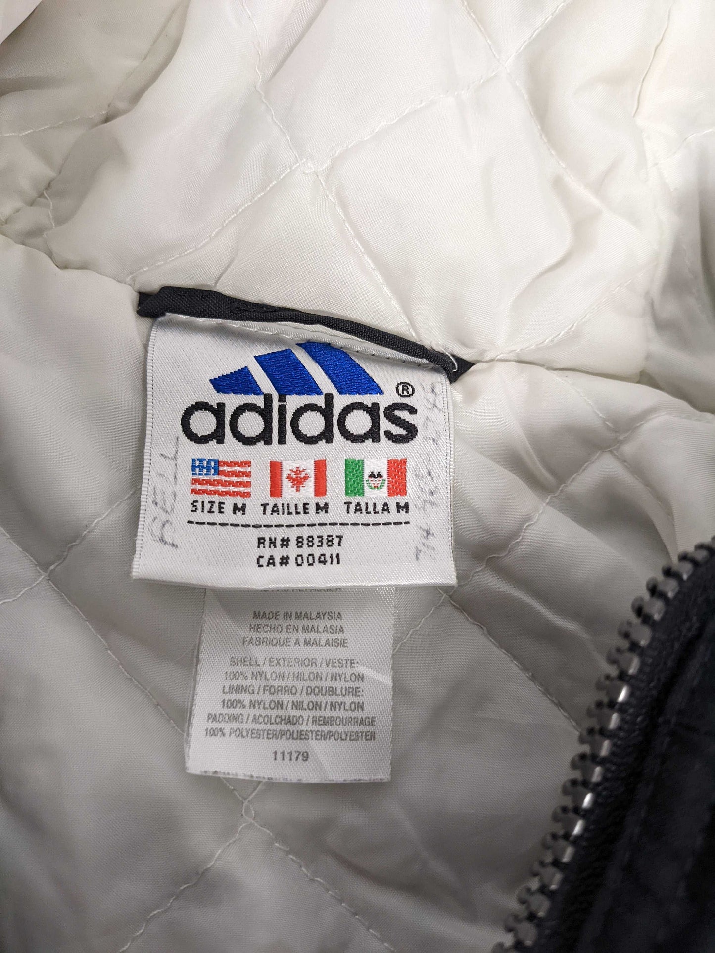 90s Adidas Black Nylon Hooded Jacket Striped Medium