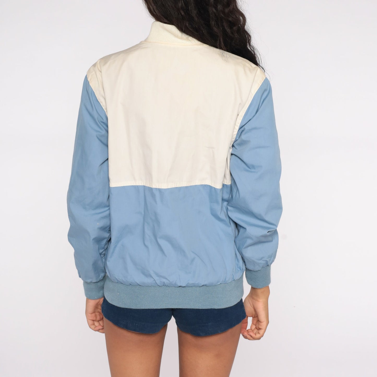 80s Baby Blue Reversible Windbreaker Jacket Color Block Grey White Small Medium
