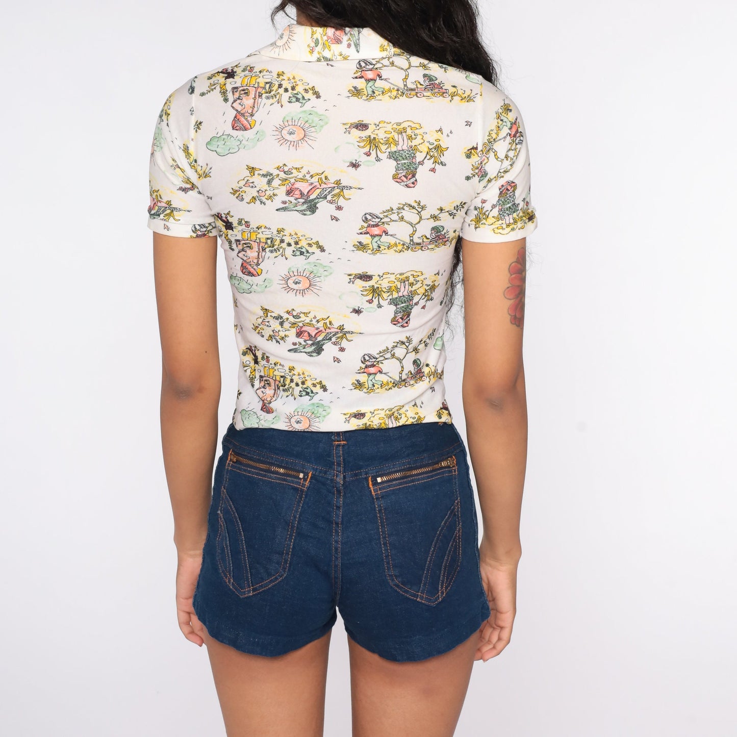 70s Children's Novelty Print Button-Up Shirt Short Sleeve Blouse XXS