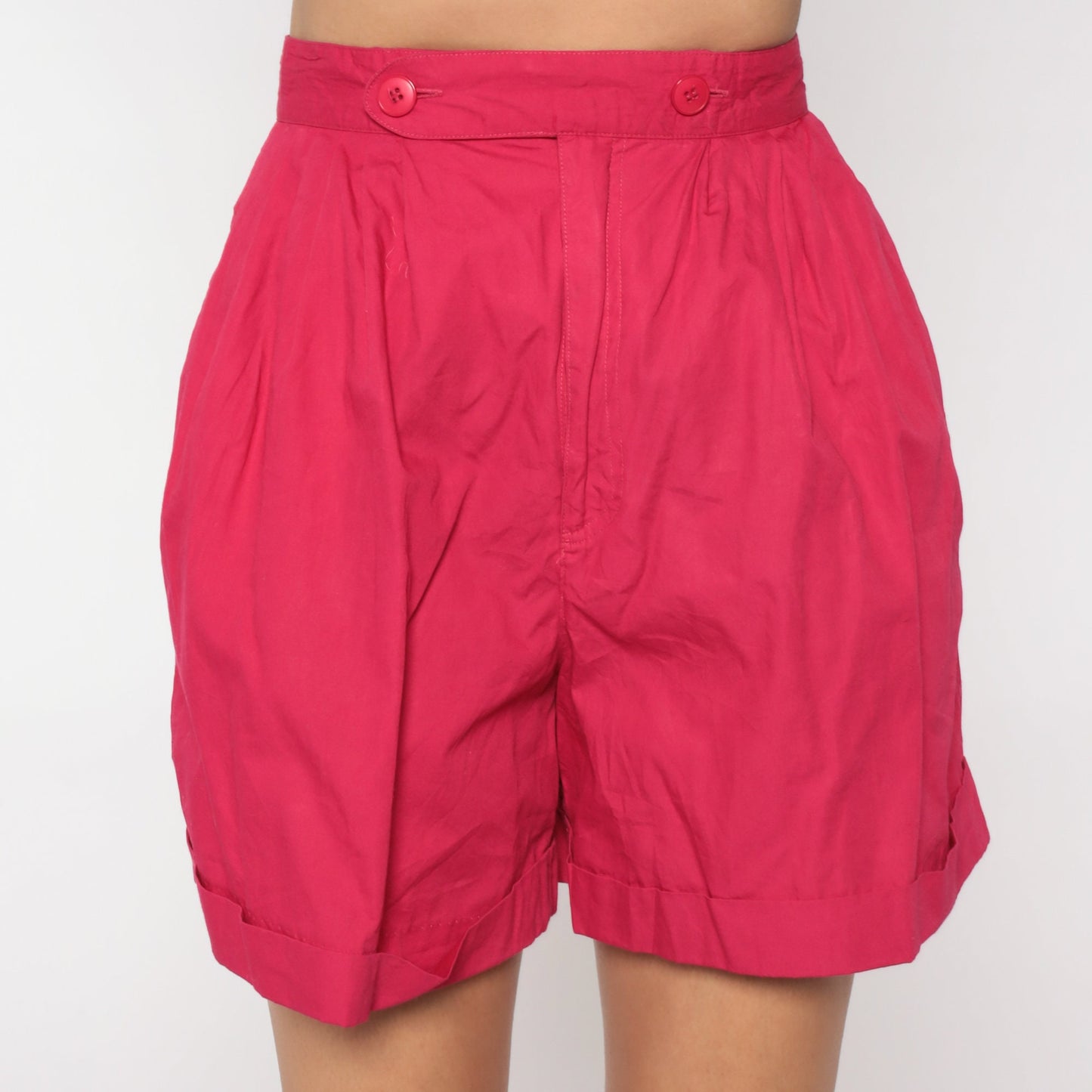 80s Deep Pink High-Waisted Pleated Cotton Shorts Small