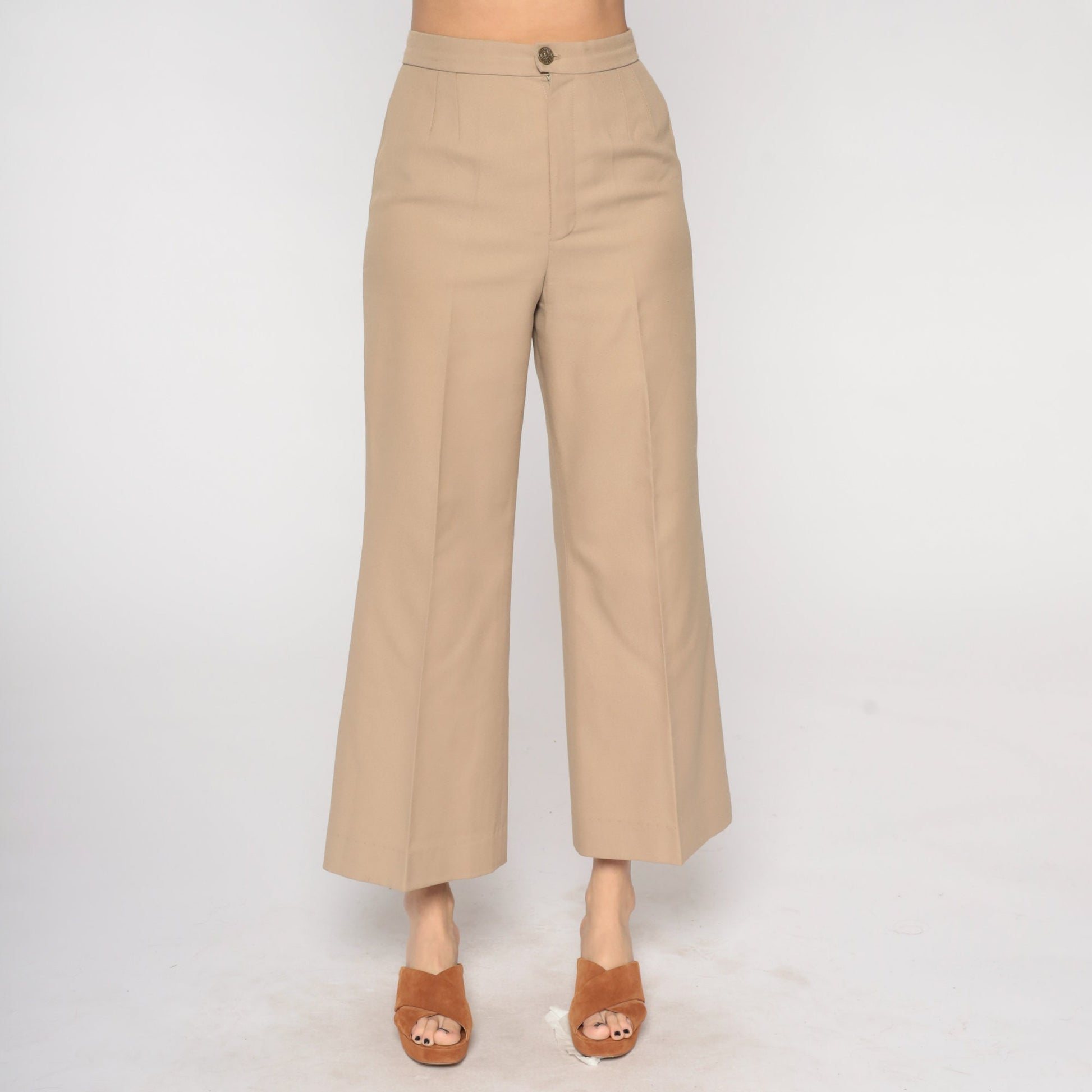 70s Tan High-Waisted Flared Trousers Small S