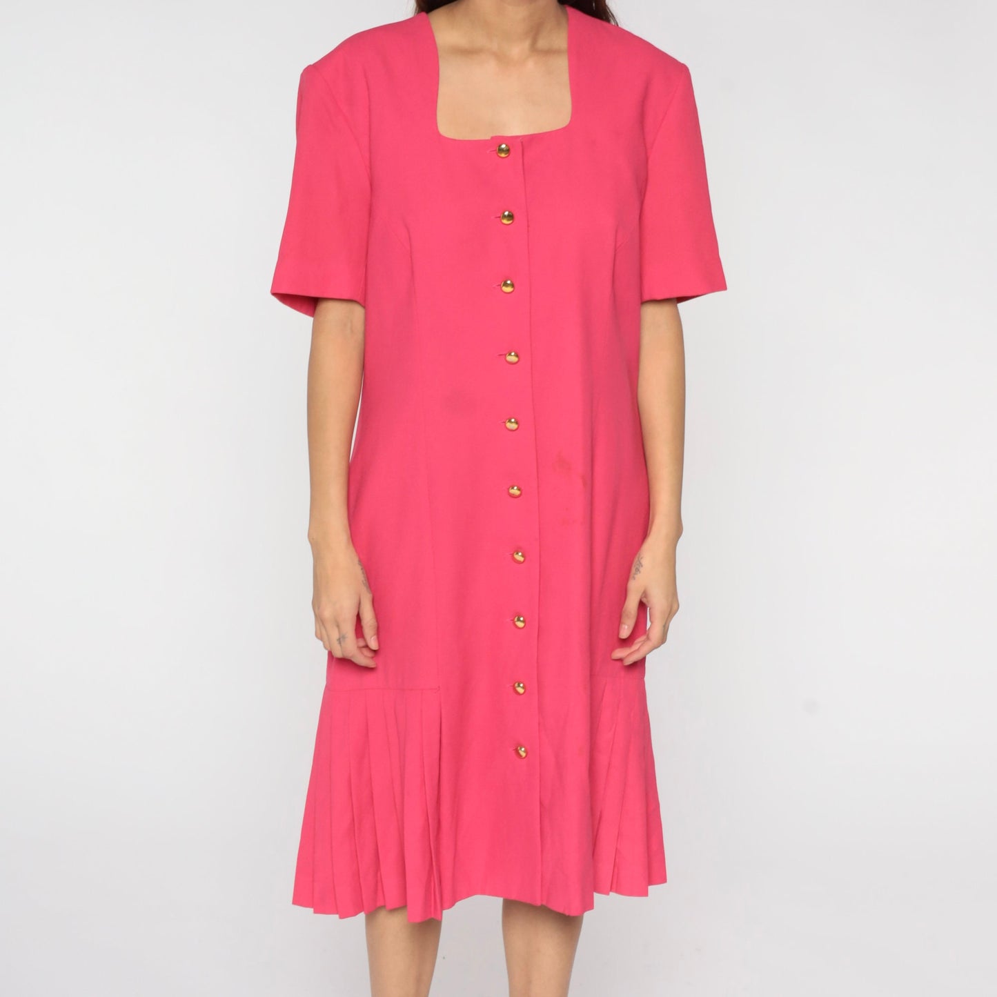 80s Liz Claiborne Pink Button-Up Midi Dress Drop Waist Shift Extra Large XL