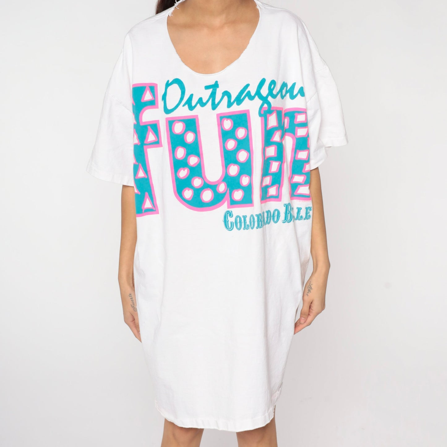 90s Colorado Belle Casino T Shirt Dress White Graphic Minidress One Size