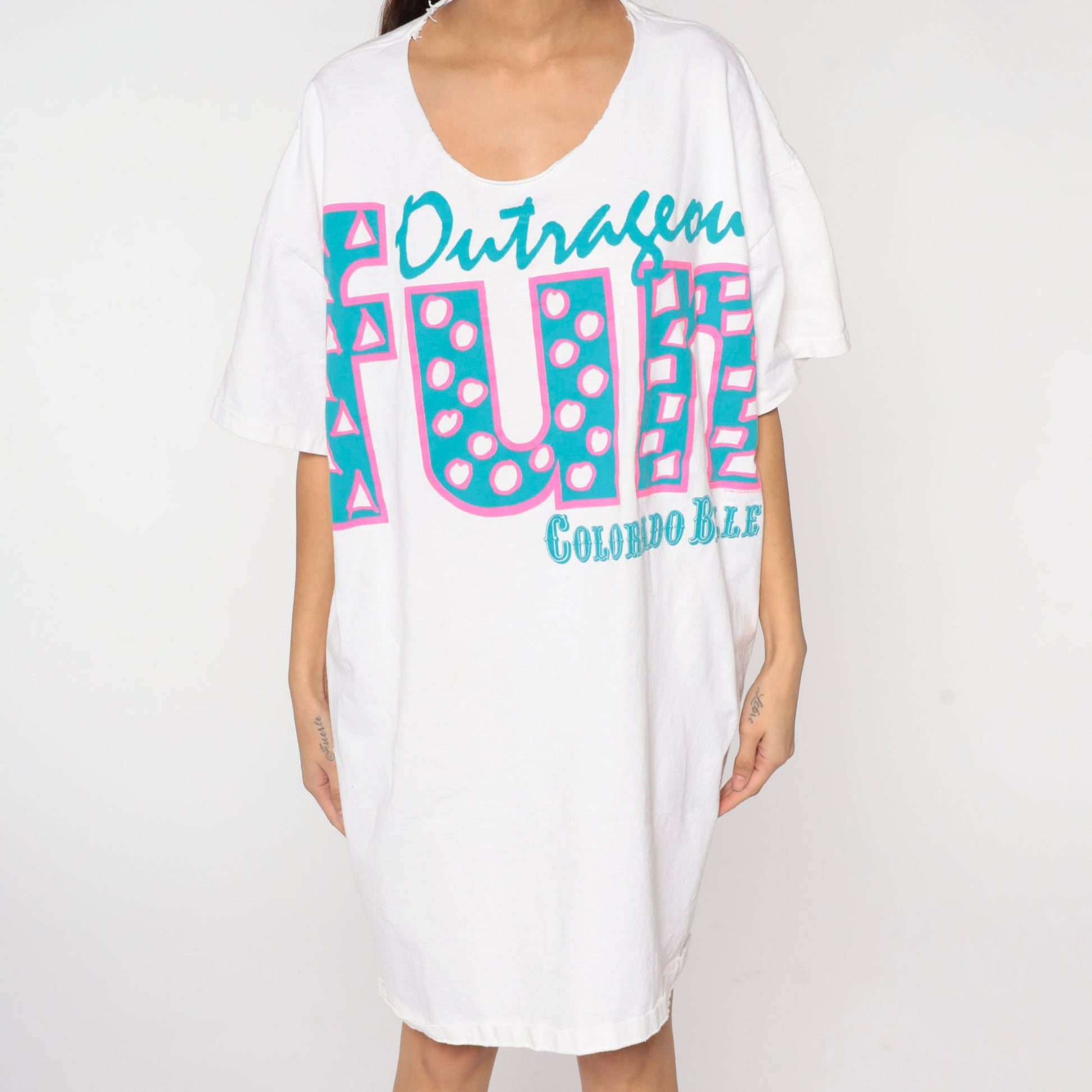90s Colorado Belle Casino T Shirt Dress White Graphic Minidress One Size