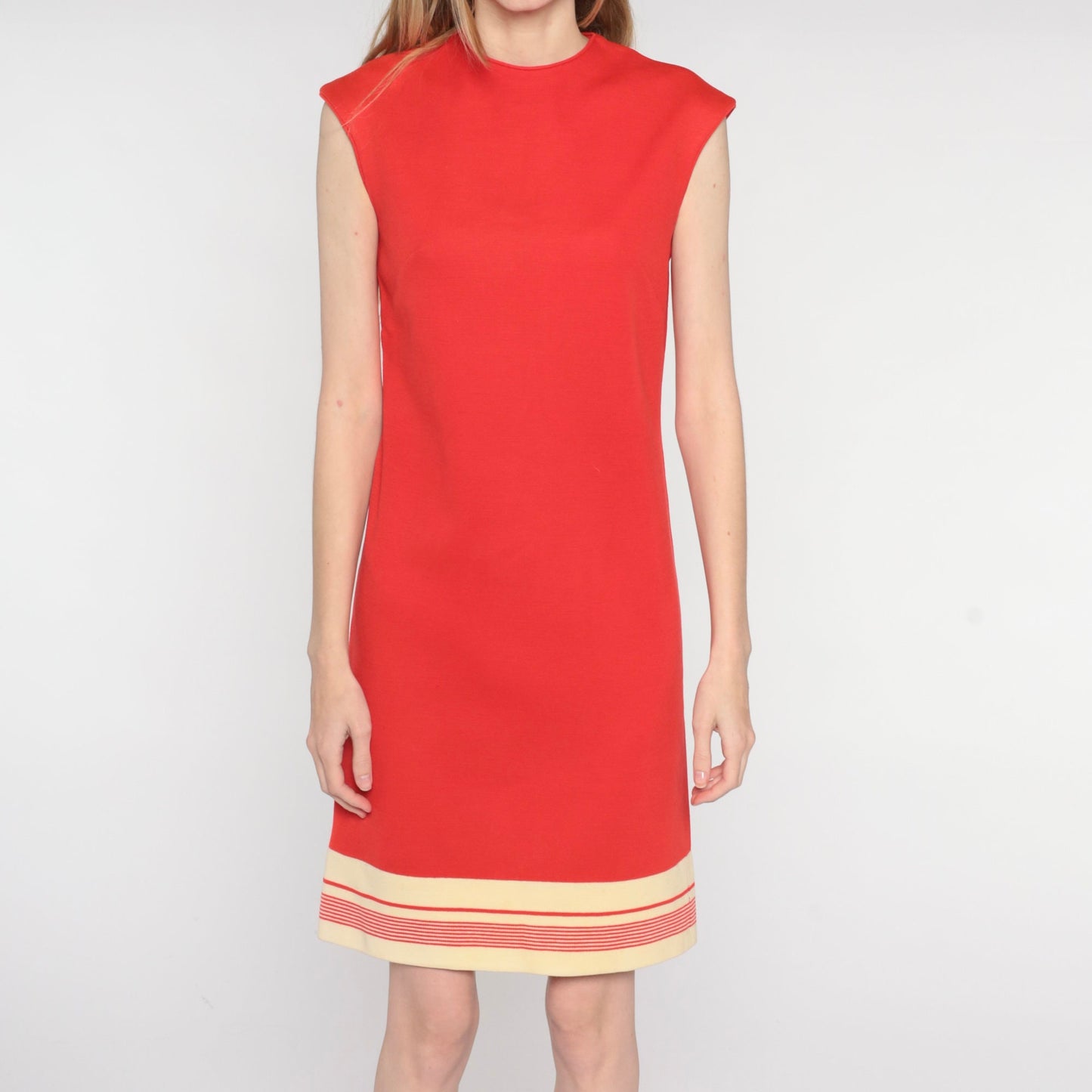 60s Mod Shift Dress Red Striped Wool Blend Mini Sleeveless Small S