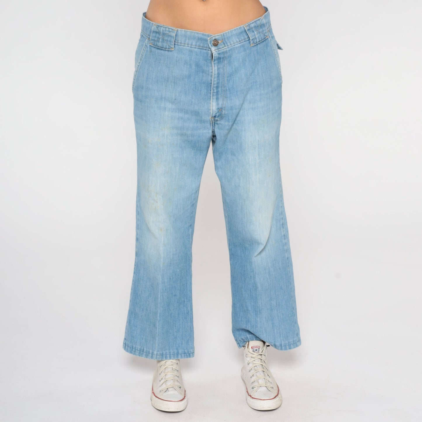 70s Levi's Orange Tab Bell Bottom Jeans High Waist Blue Denim Men's 35