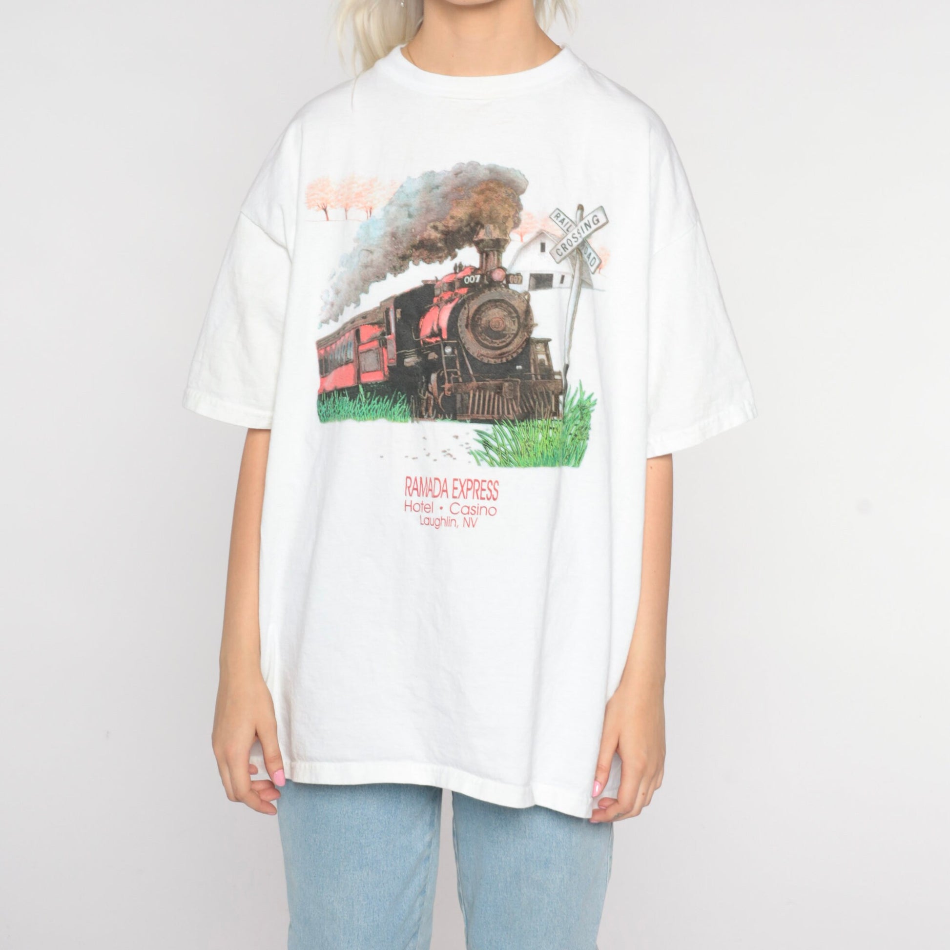 90s Ramada Express Hotel Casino Laughlin Nevada Train Graphic Tee Large L