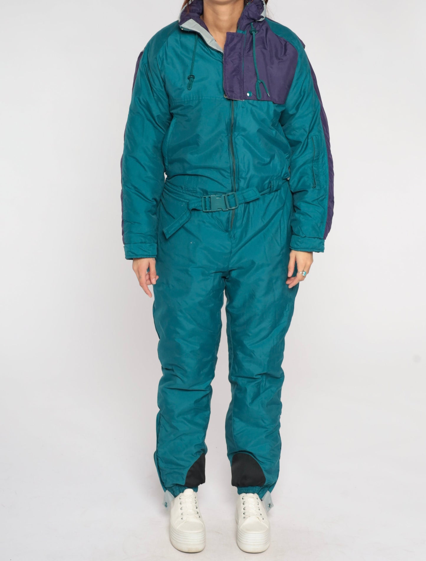 90s Teal Green Color Block Ski Suit One-Piece Jumpsuit Medium M