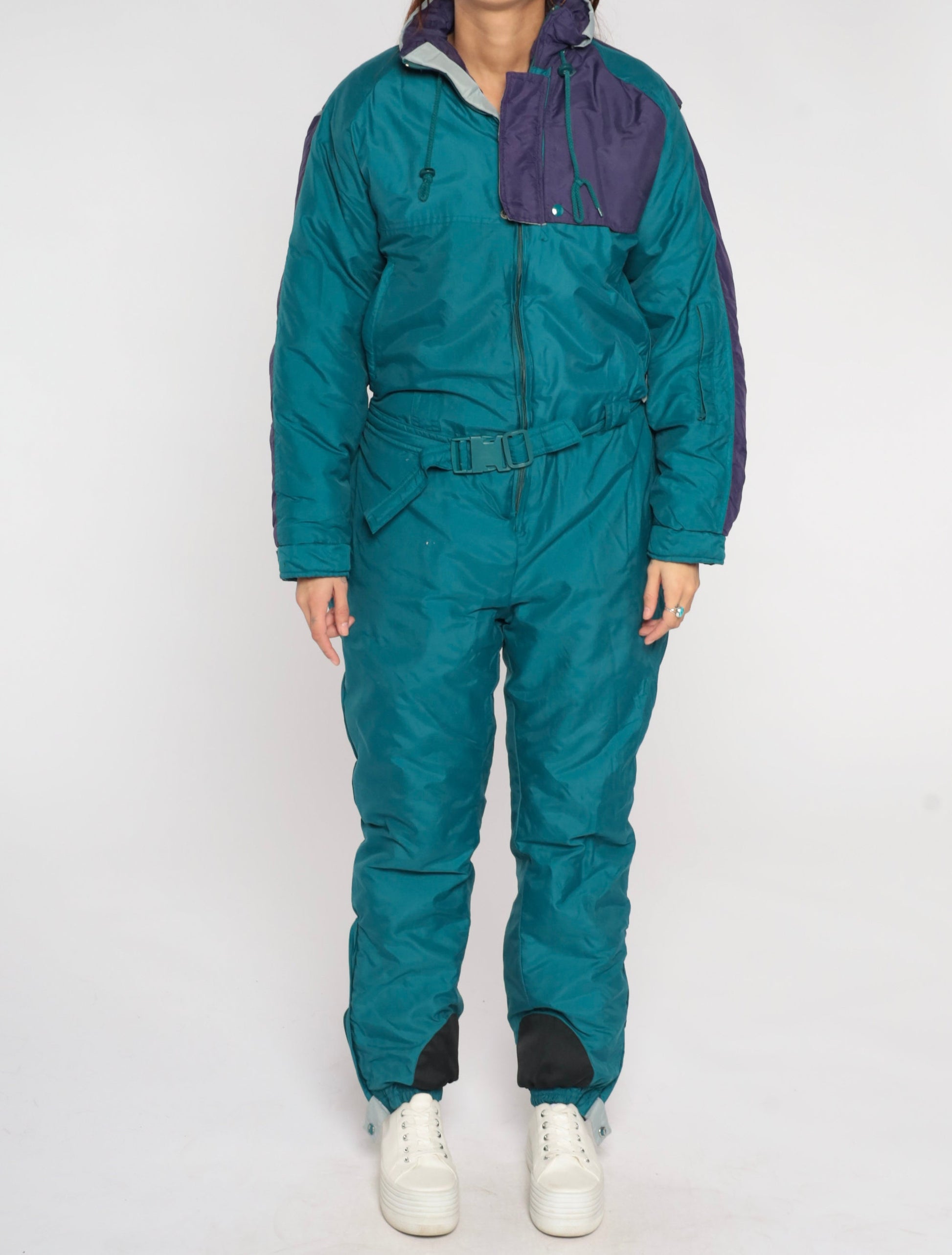 90s Teal Green Color Block Ski Suit One-Piece Jumpsuit Medium M
