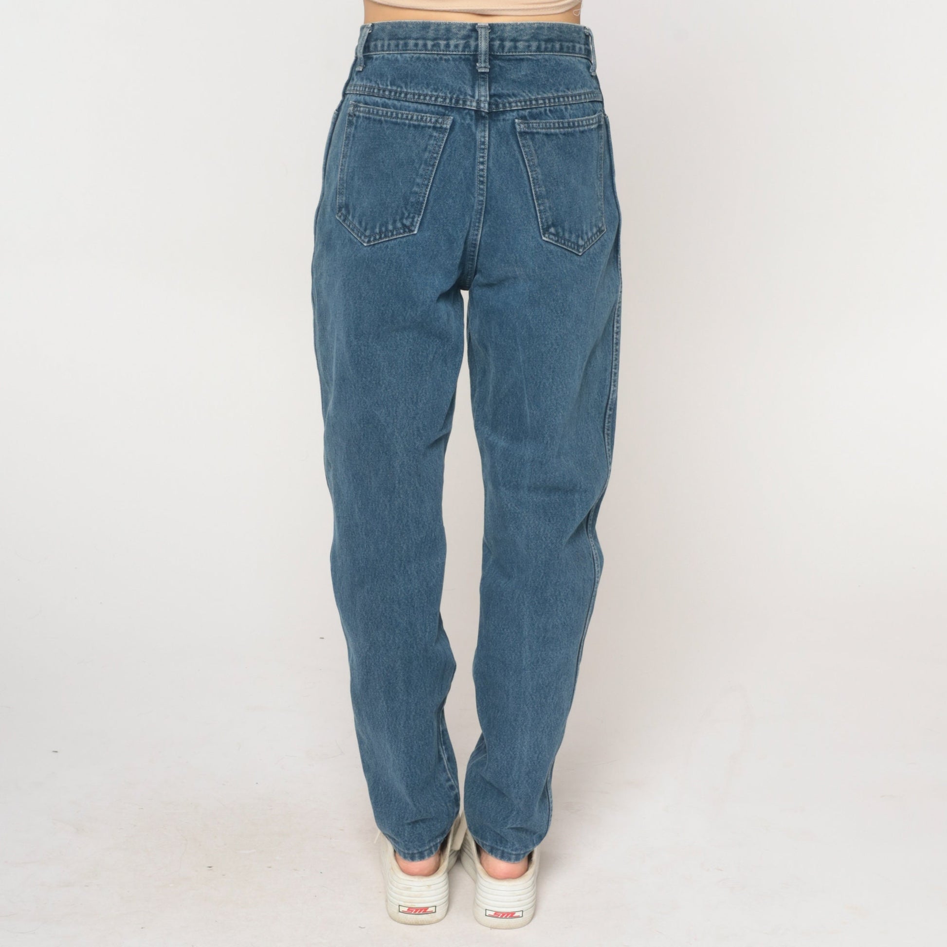 90s High Waist Tapered Jeans Dark Blue Denim Small 27