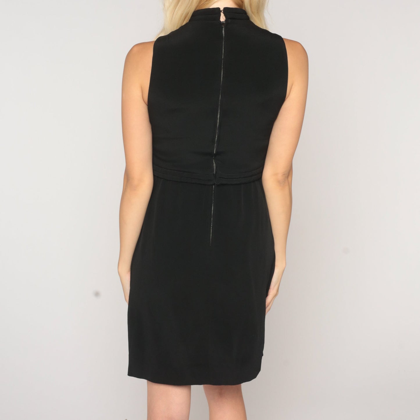 60s Mod Mini Dress Black Keyhole Shift Space Age Sleeveless Extra Small