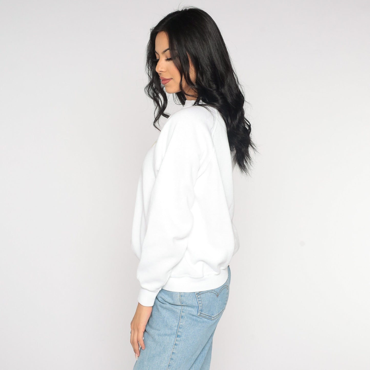 80s Butterfly Embroidered Sweatshirt White Mom Crewneck Large L