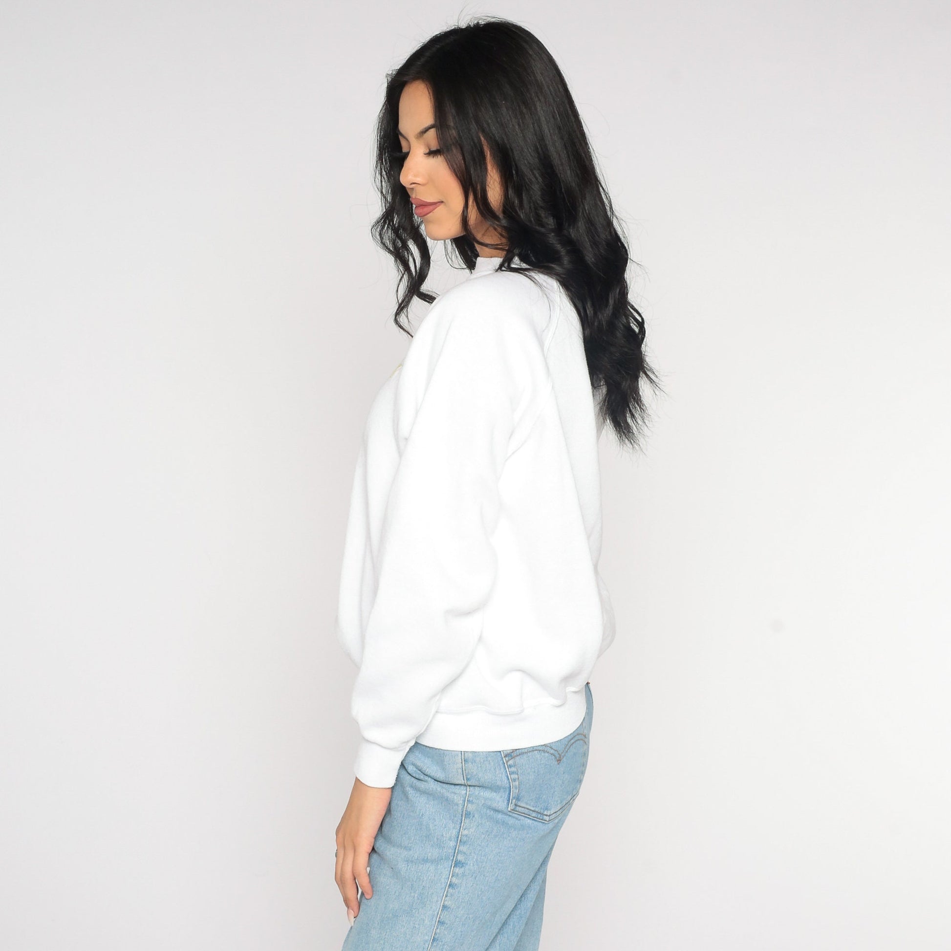 80s Butterfly Embroidered Sweatshirt White Mom Crewneck Large L