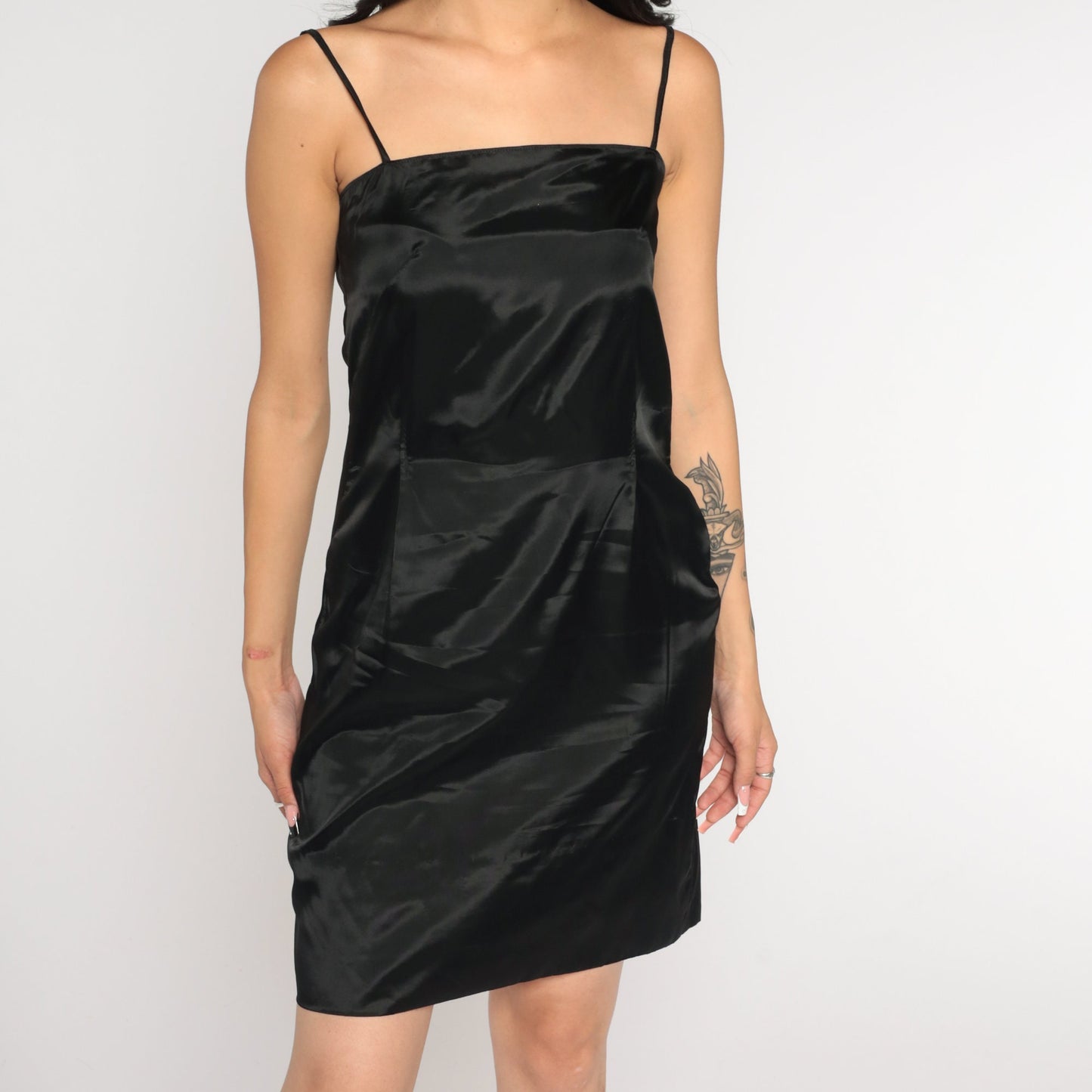 60s Black Mini Dress Spaghetti Strap Sheath Slip Dress Extra Small