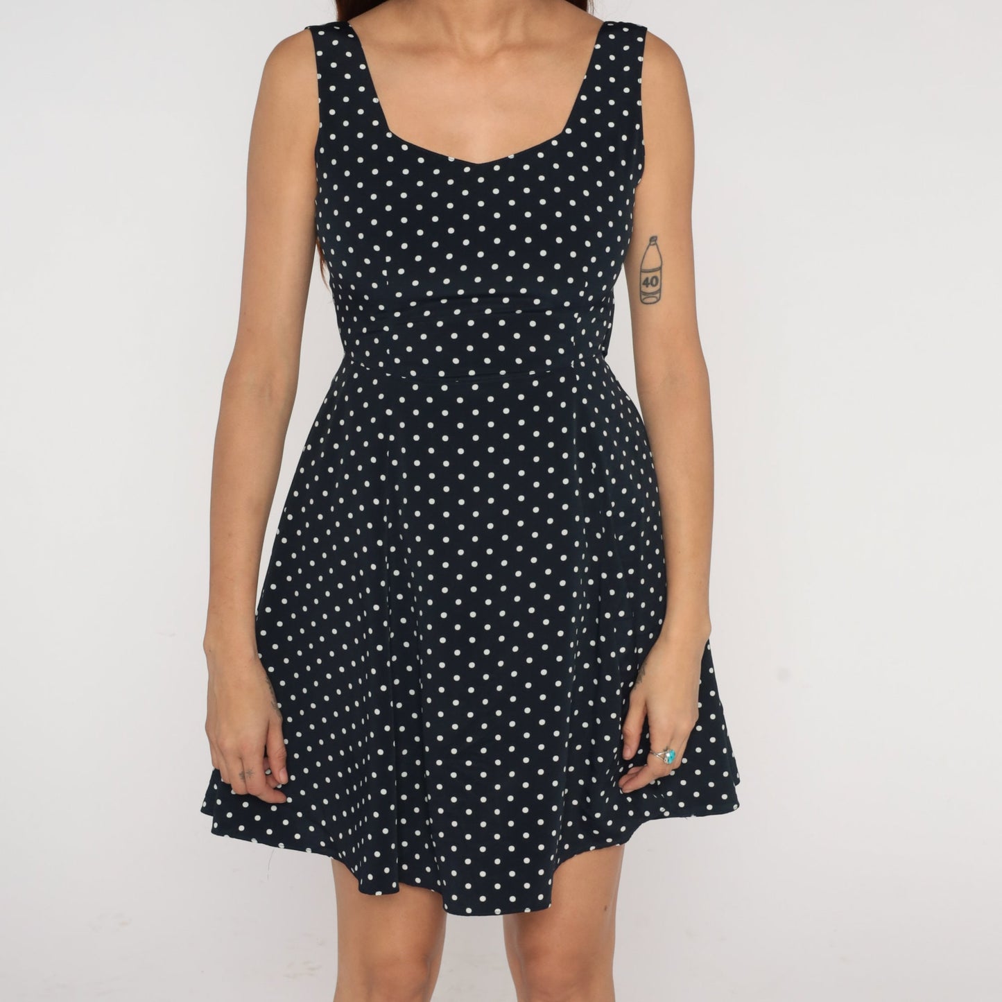 Y2K Black White Polka Dot Mini Dress Sleeveless Cutout Small S