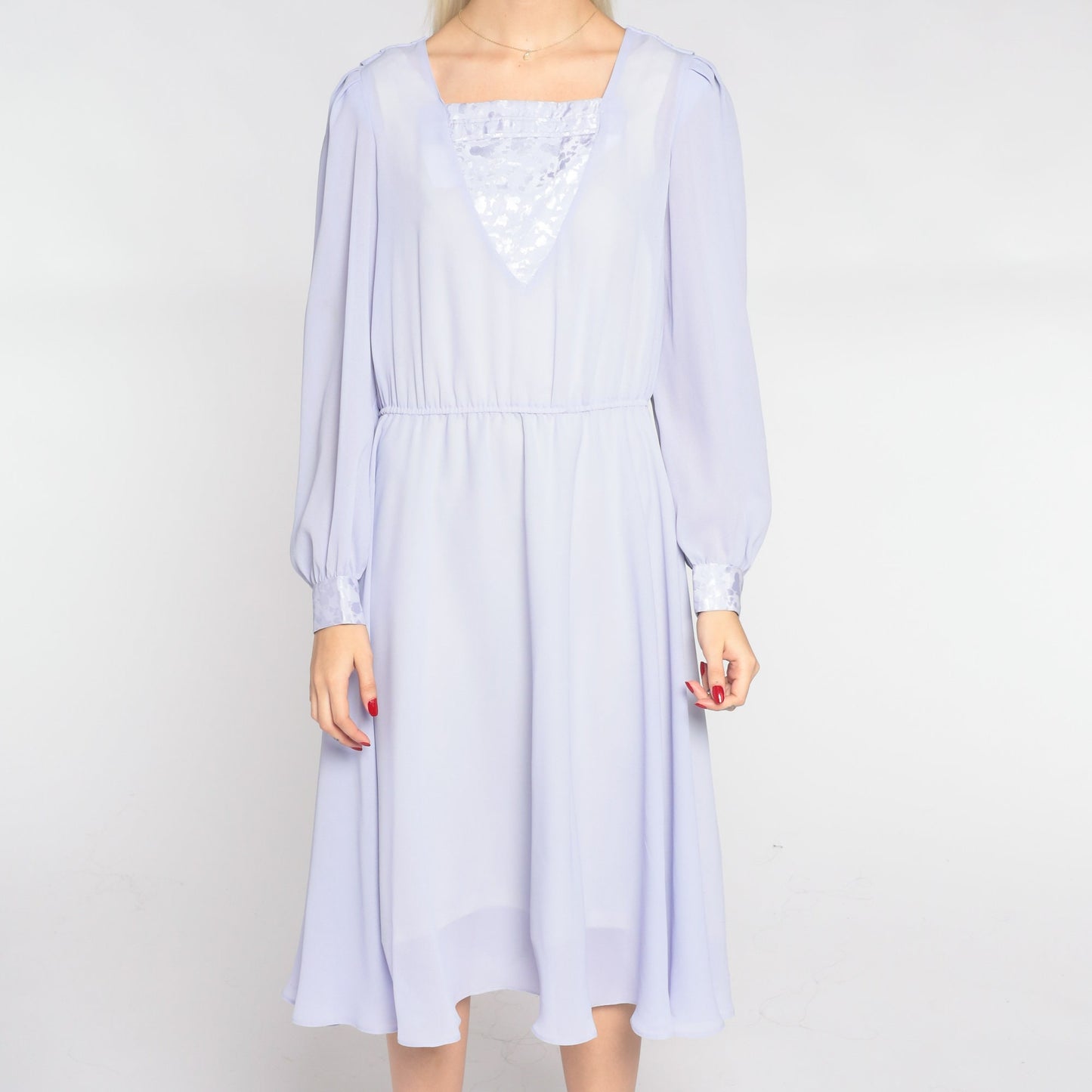 80s Hal Ferman Lavender Midi Dress High Waist Long Sleeve Draped Small